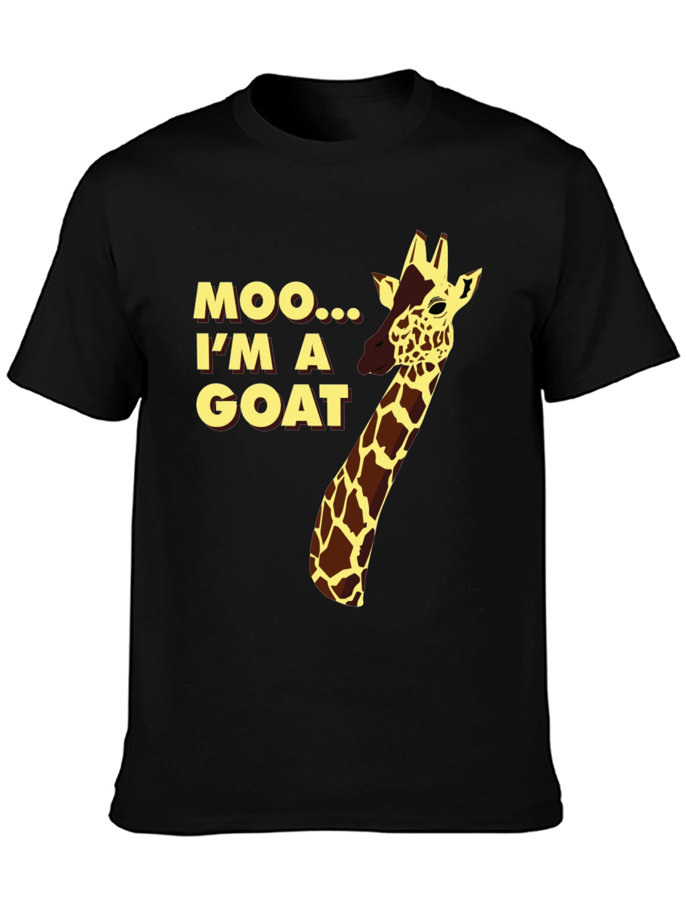 Black Funny Giraffe "Moo I'm a Goat" Black T-Shirt view 3