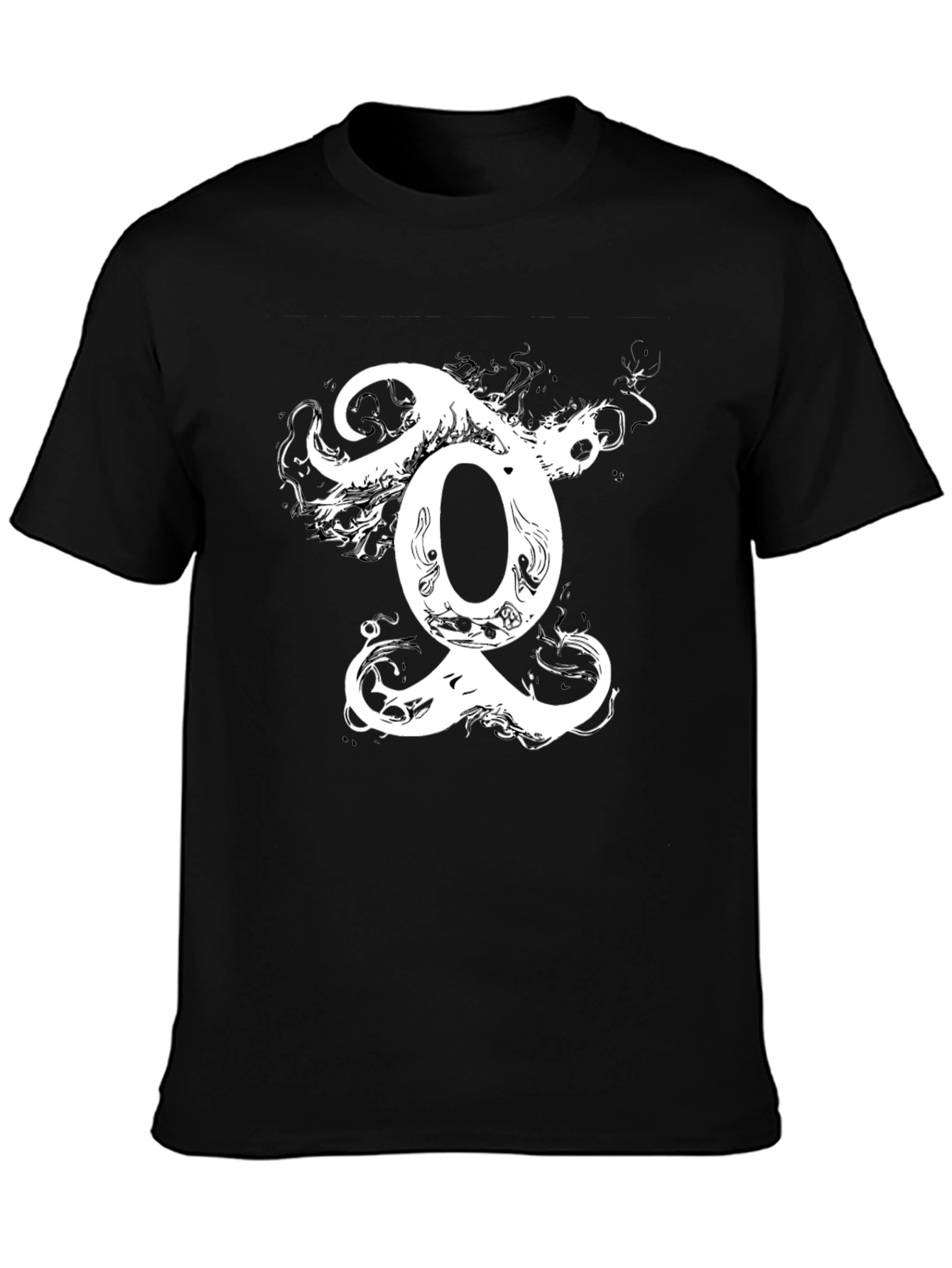 Black Black T-Shirt with Unique White Graphic Design view 3
