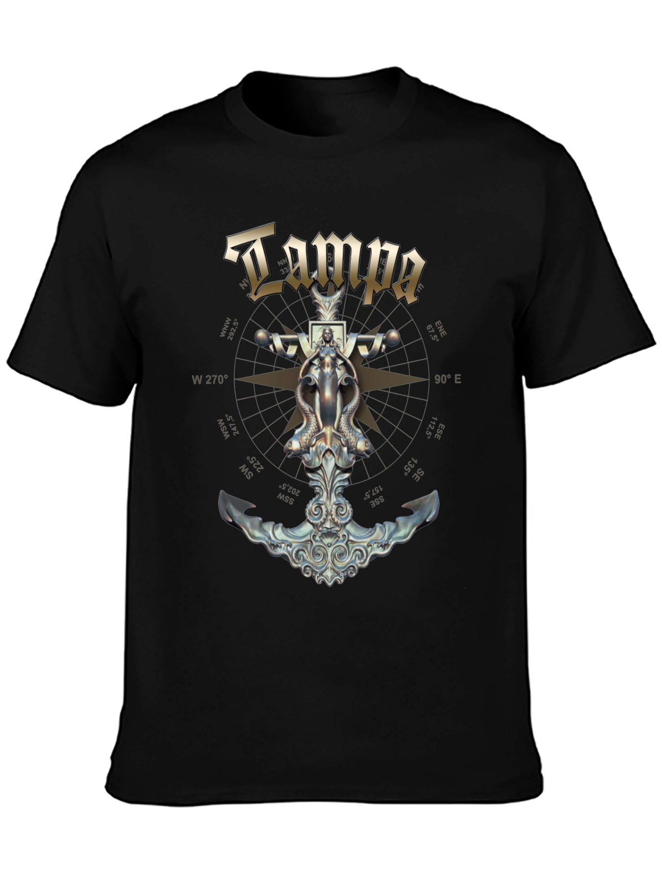 Black Tampa Nautical Anchor Compass T-Shirt view 3