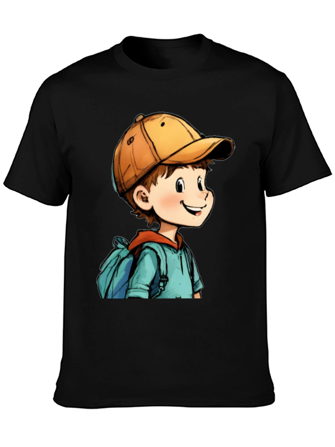 Black Cartoon Boy Black T-Shirt: Fun Graphic Tee for Everyday Wear view 3