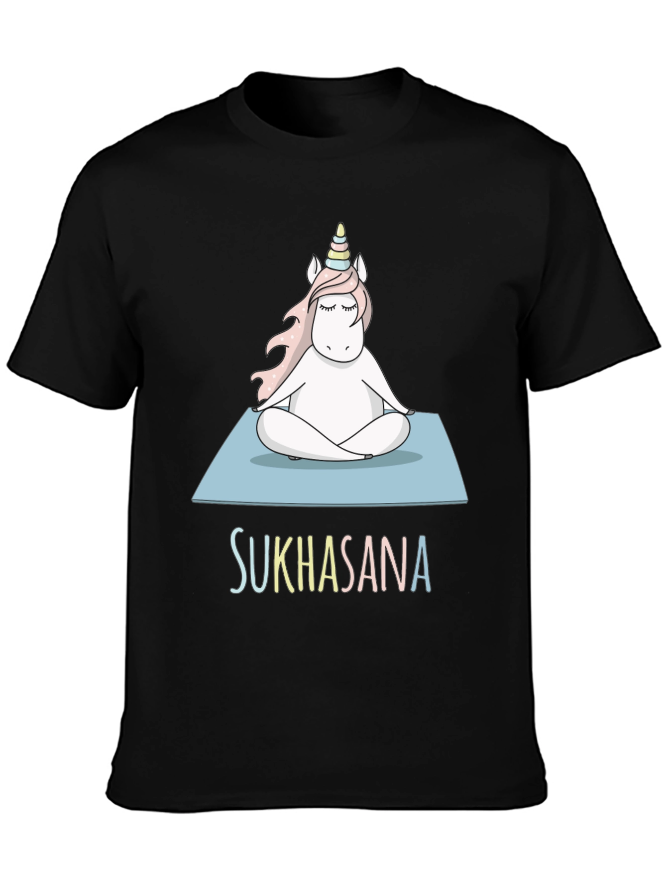 Black Unicorn Sukhasana Yoga T-Shirt - Black Cotton Blend view 3