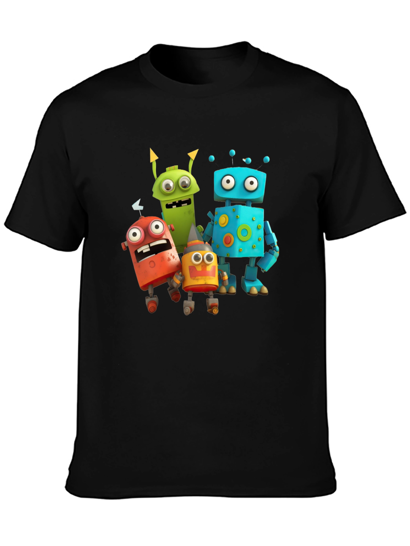 Black Robot Cartoon Graphic Black T-Shirt view 3