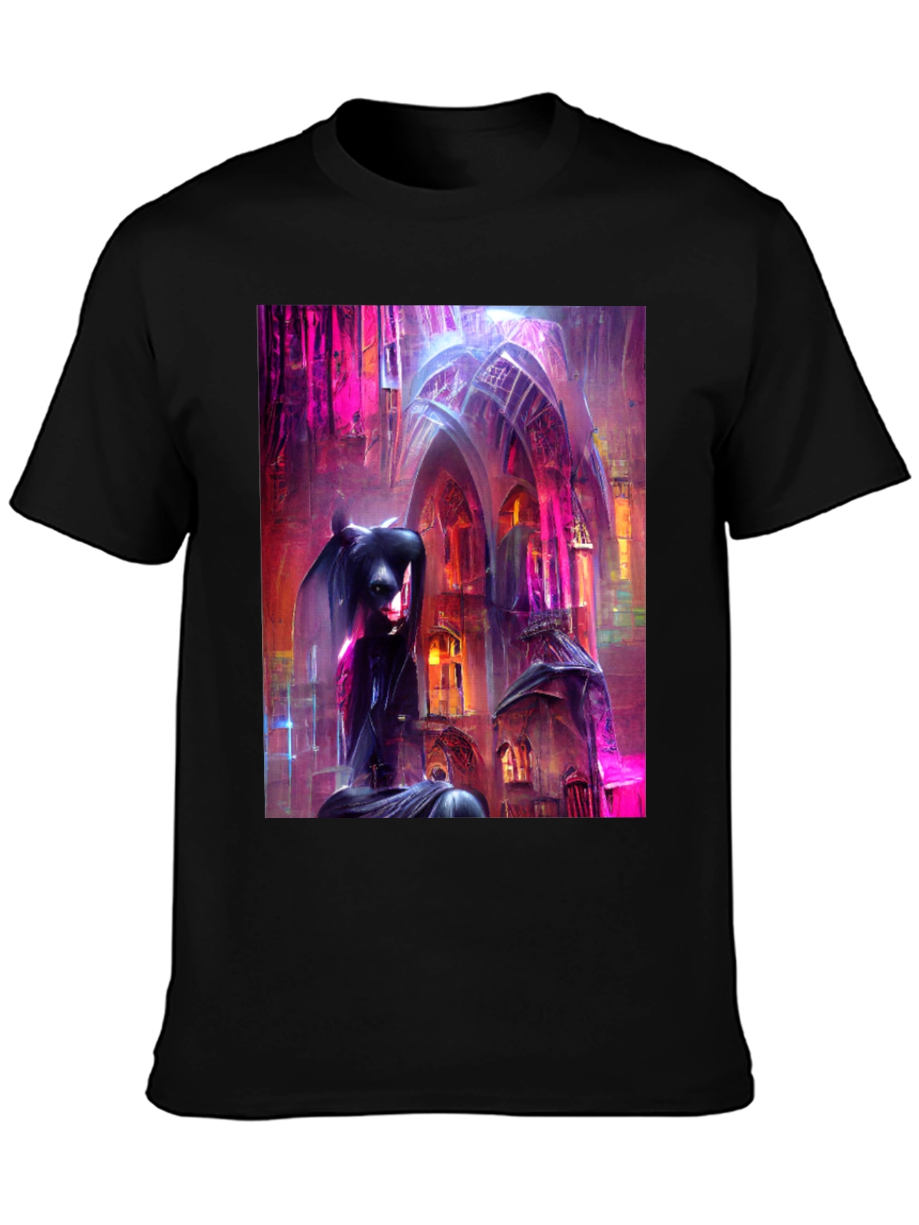 Black Gothic Art Tee - Dark Fantasy Style T-Shirt view 3