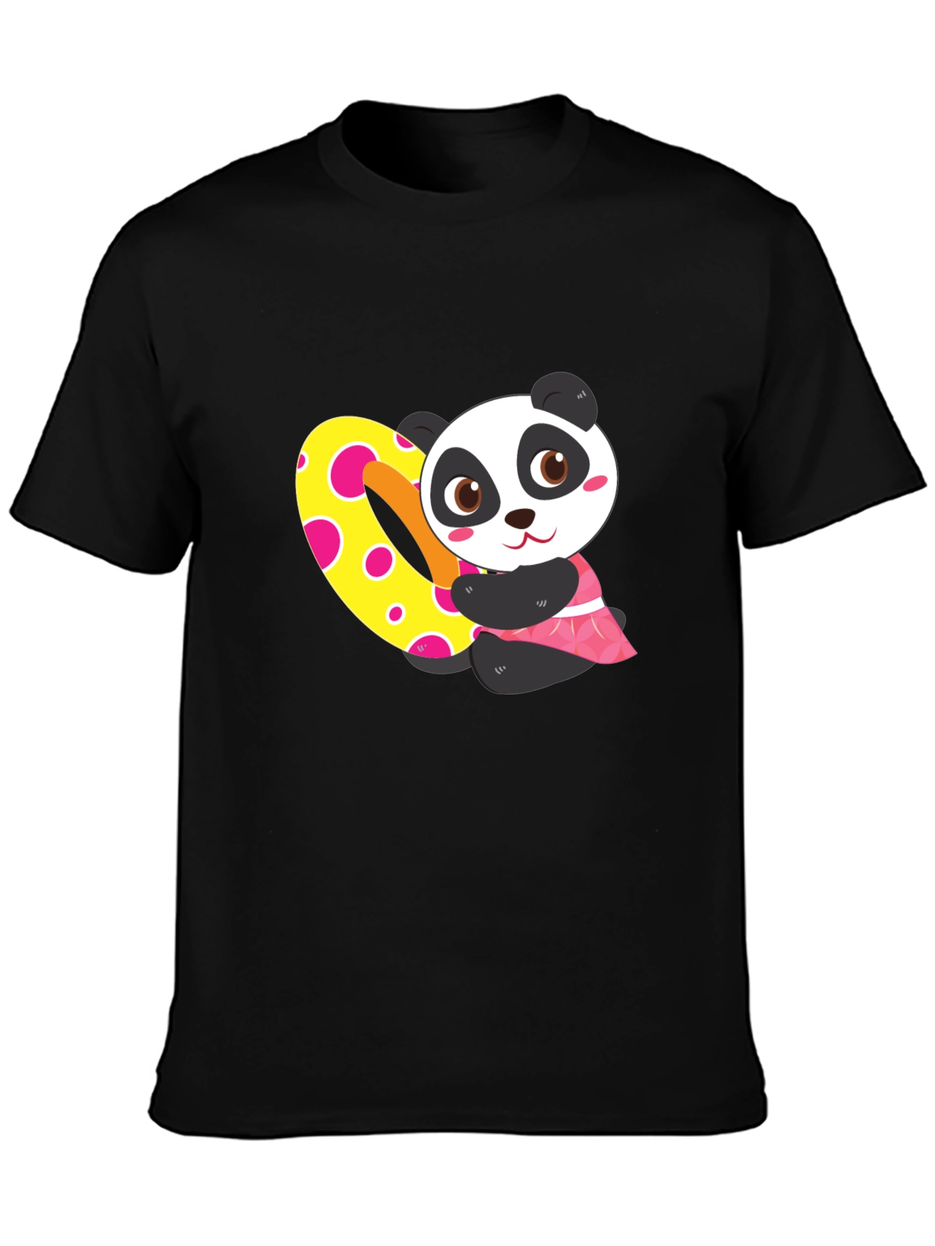 Black Cute Panda Heart Graphic Black T-Shirt view 3
