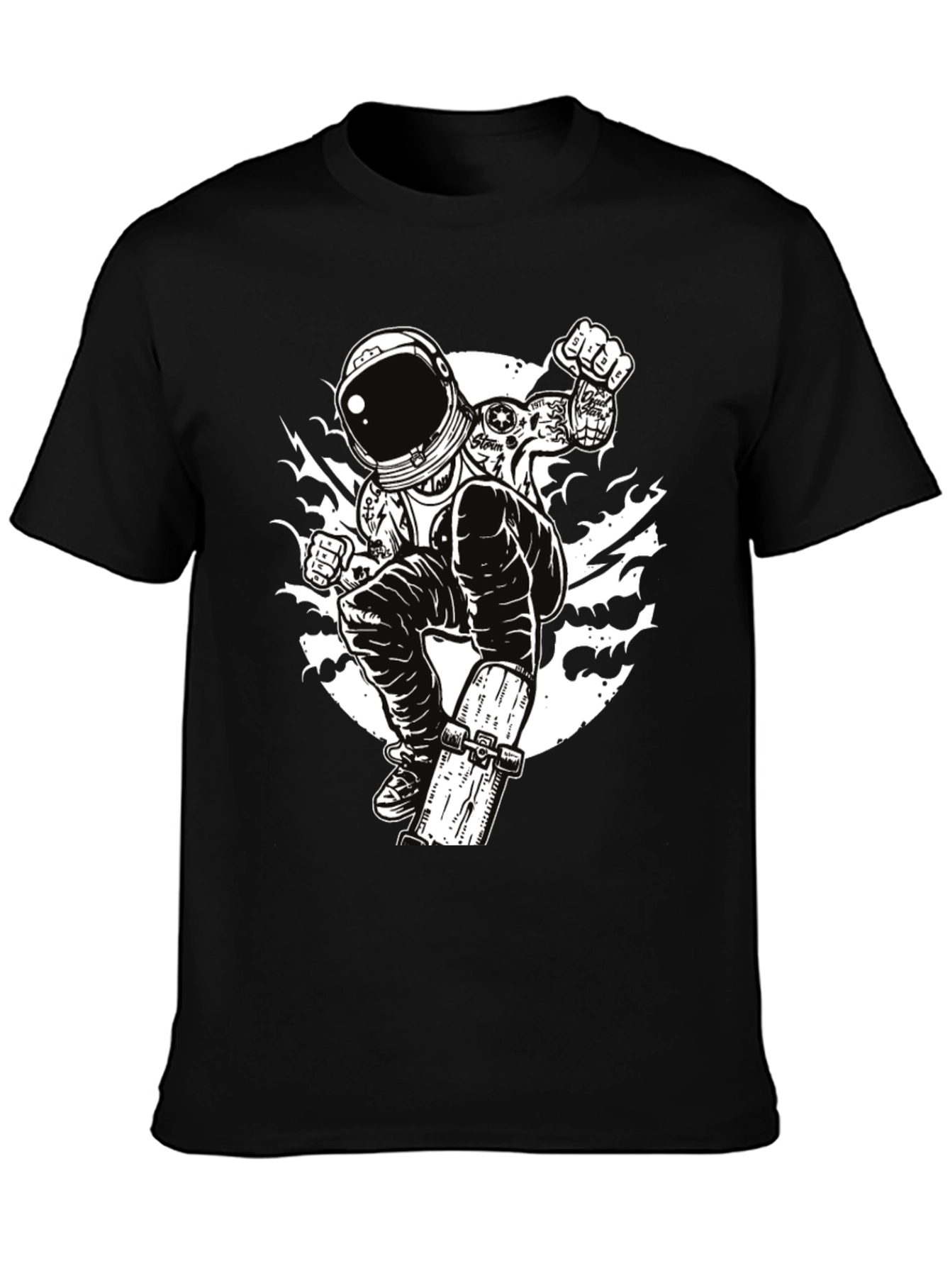 Black Astronaut Skateboarder Graphic Tee - Cool Black T-Shirt view 3