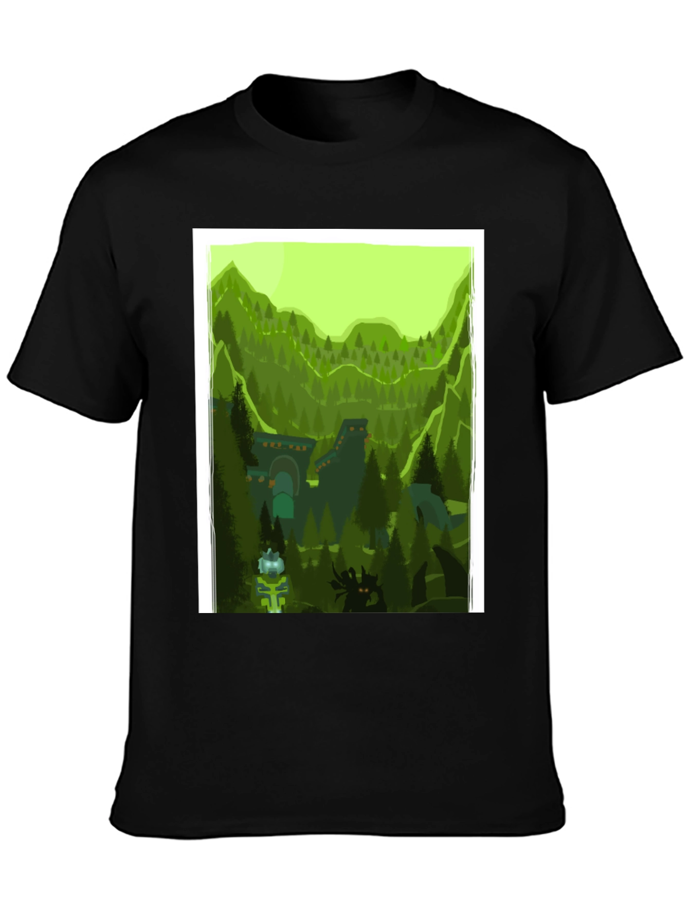 Black Forest Landscape Graphic Tee - Black Cotton T-Shirt view 3