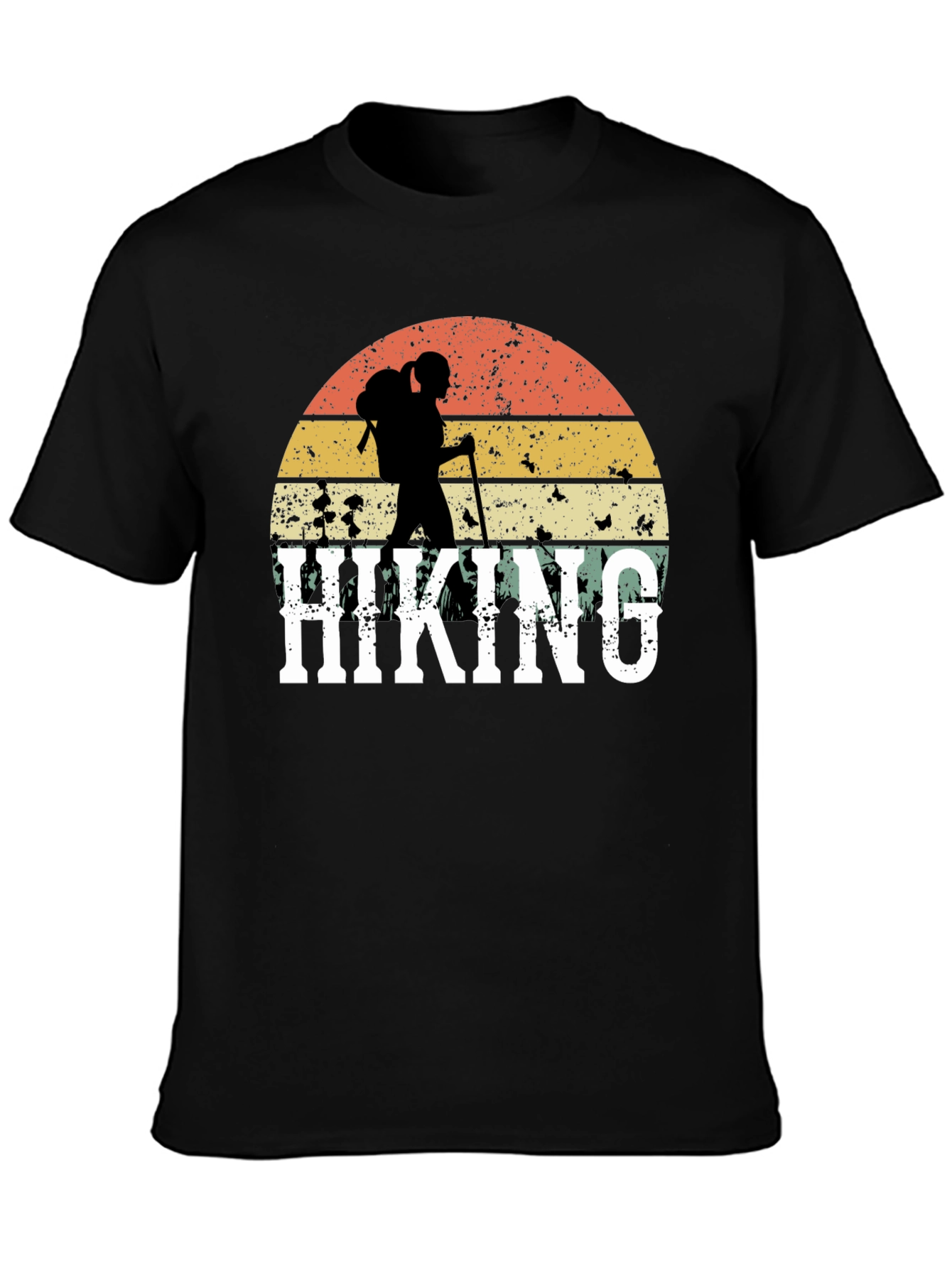 Black Hiking Graphic T-Shirt - Retro Sunset Design view 3