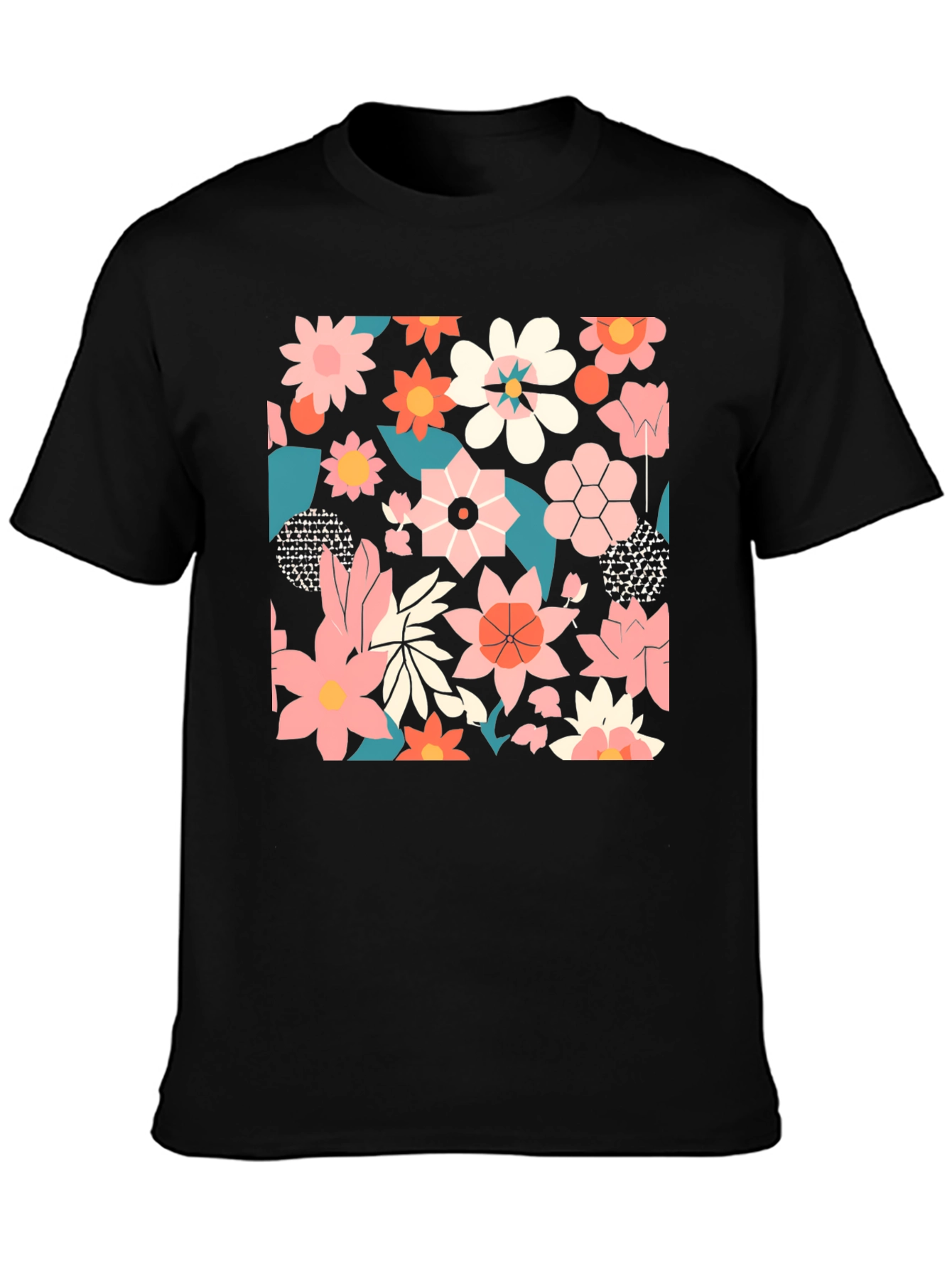 Black Floral Print Black T-Shirt view 3