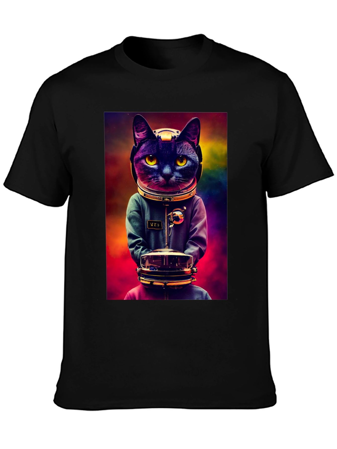 Black Astronaut Cat Graphic Tee - Space Kitten T-Shirt view 3