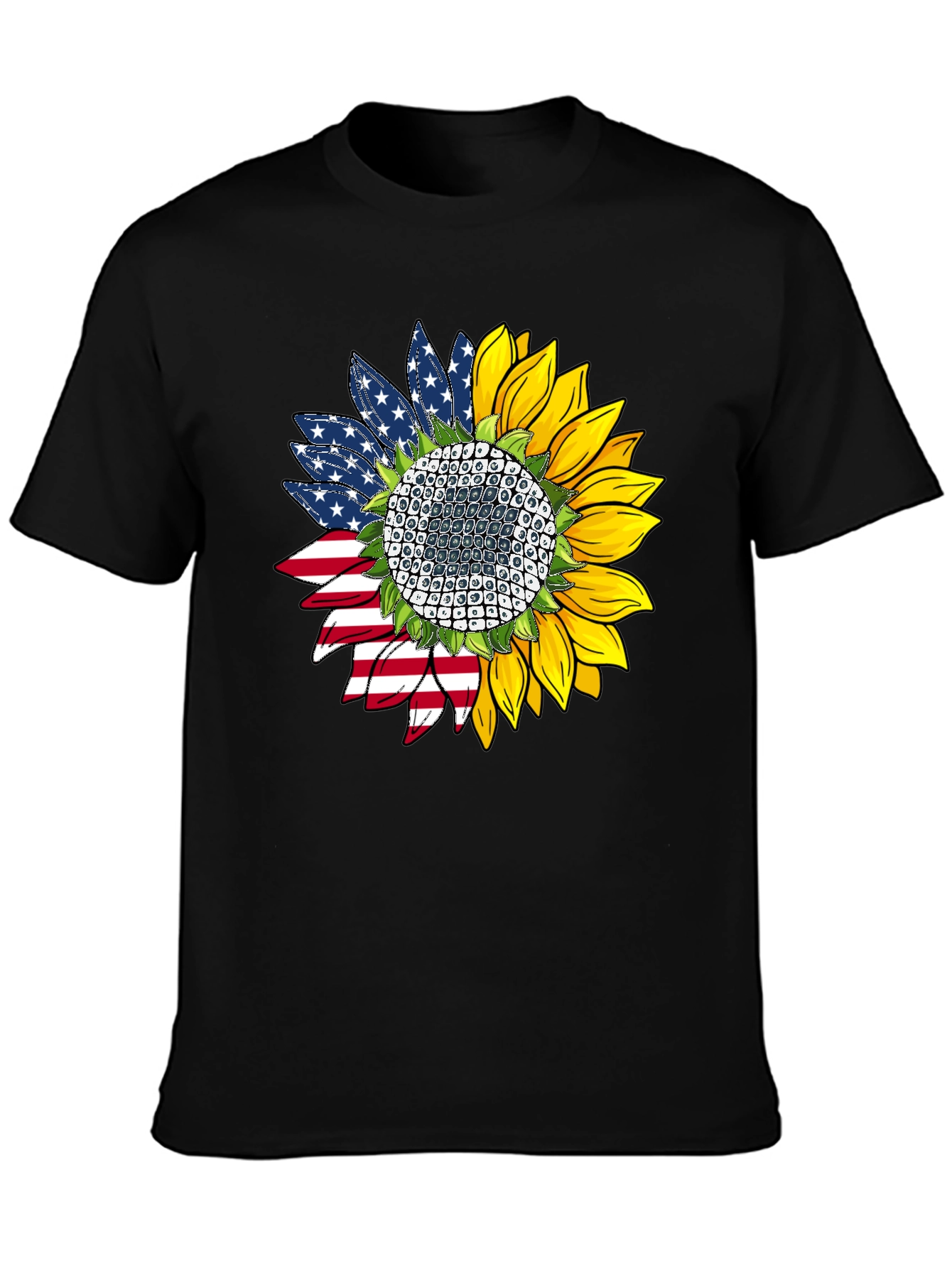 Black American Flag Sunflower Graphic Tee view 3