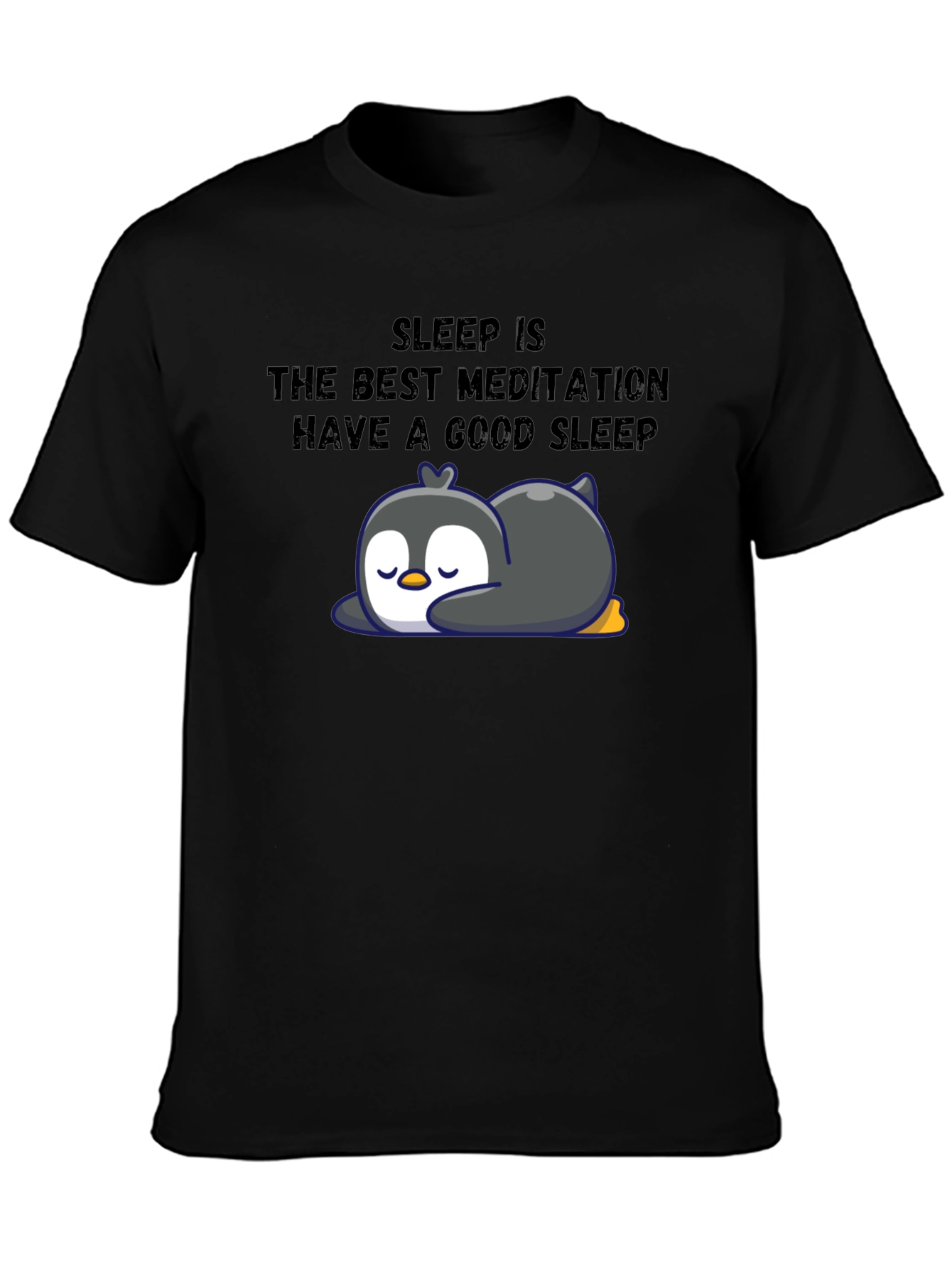 Black Sleep Meditation Penguin T-Shirt view 3
