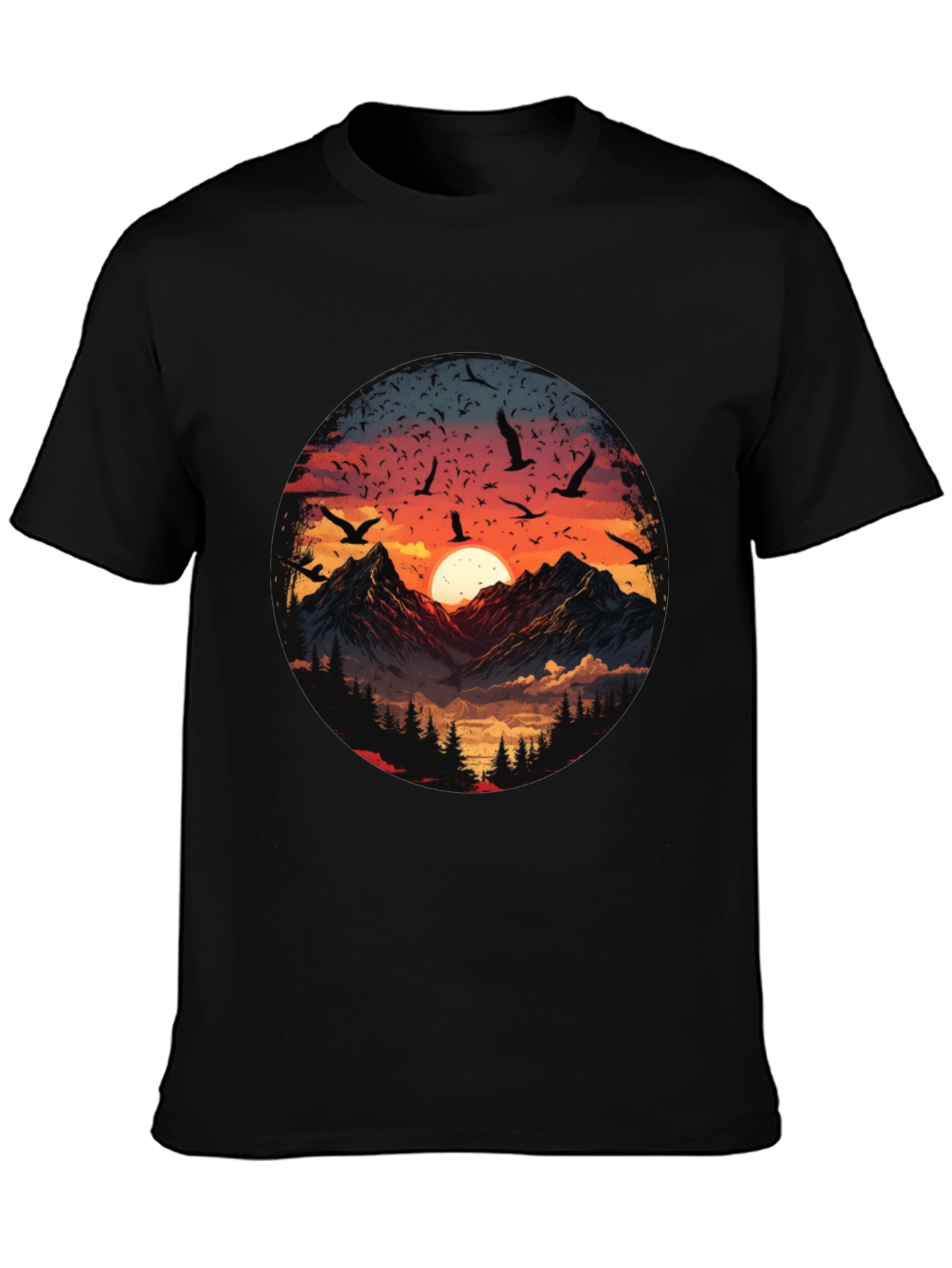 Black Mountain Sunset Graphic Tee - Men's Black T-Shirt view 3