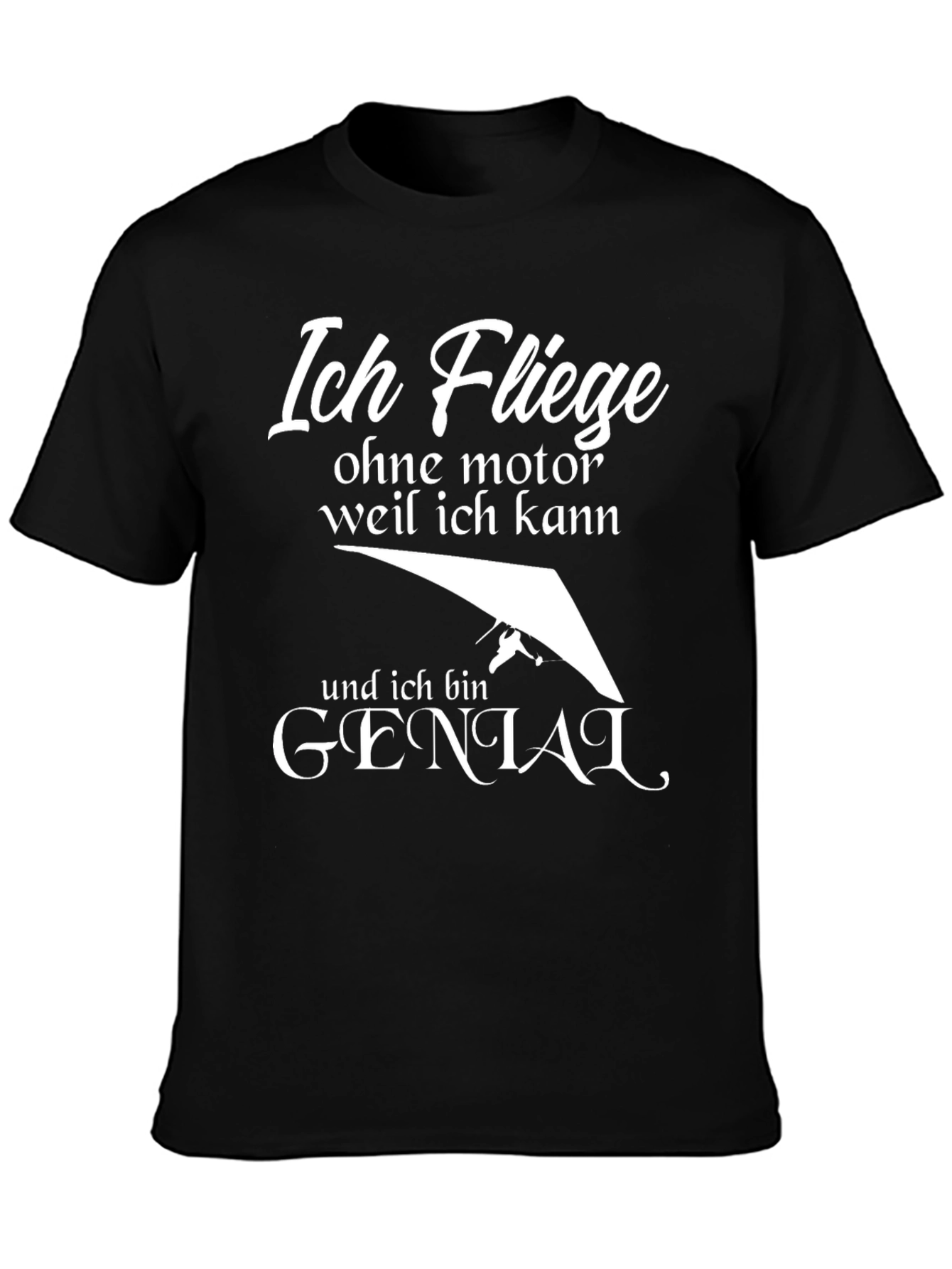 Black Ich Fliege T-Shirt - Hang Gliding German Humor view 3