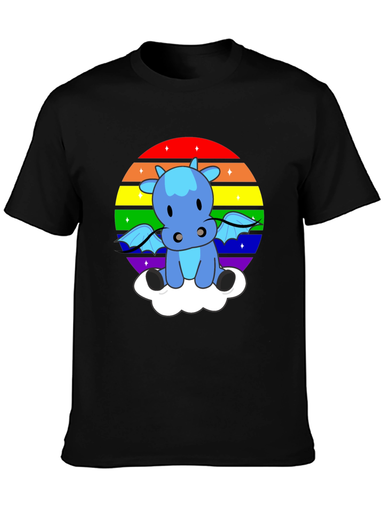 Black Rainbow Dragon on Cloud T-Shirt view 3