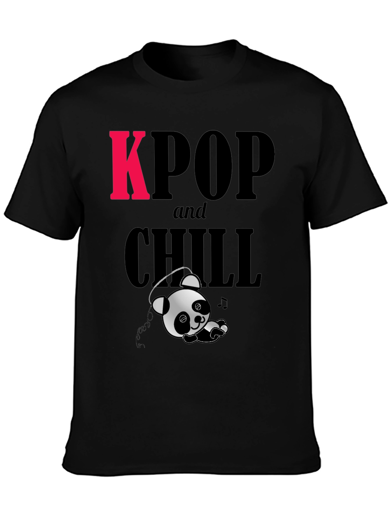 Black KPOP and Chill Panda Graphic Tee view 3