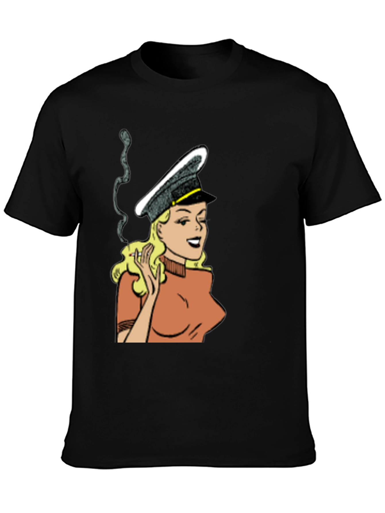 Black Smoking Cartoon Woman Black T-Shirt view 3