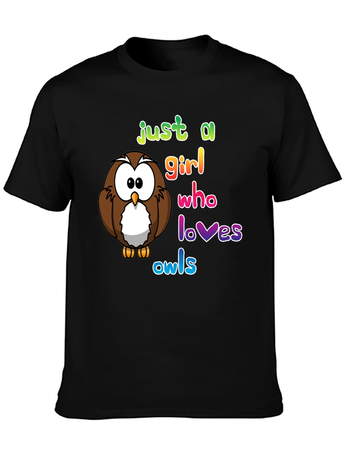 Black Just A Girl Who Loves Owls T-Shirt, Cute Owl Lover Tee view 3