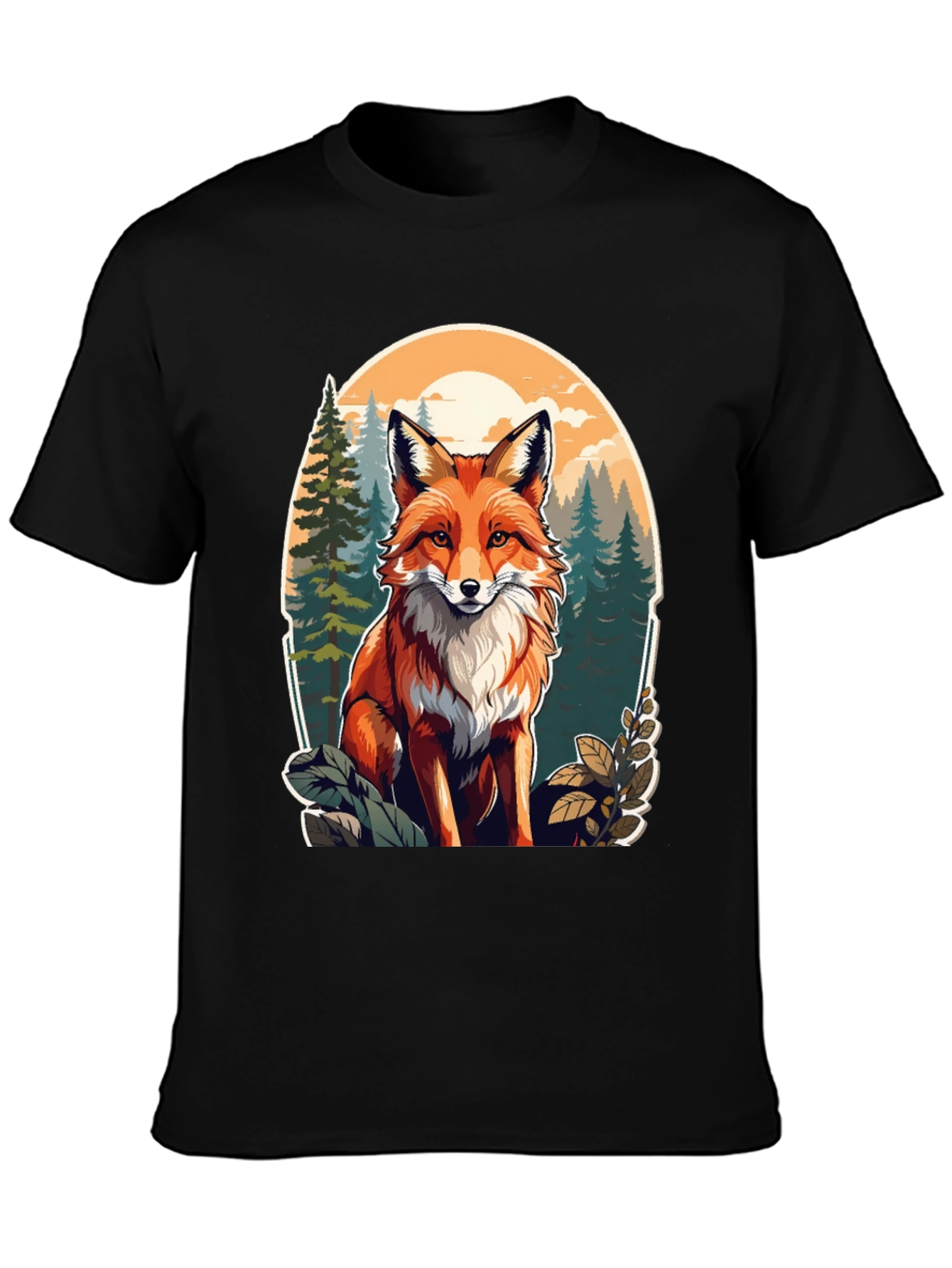 Black Fox Graphic Tee - Forest Scene Black T-Shirt view 3