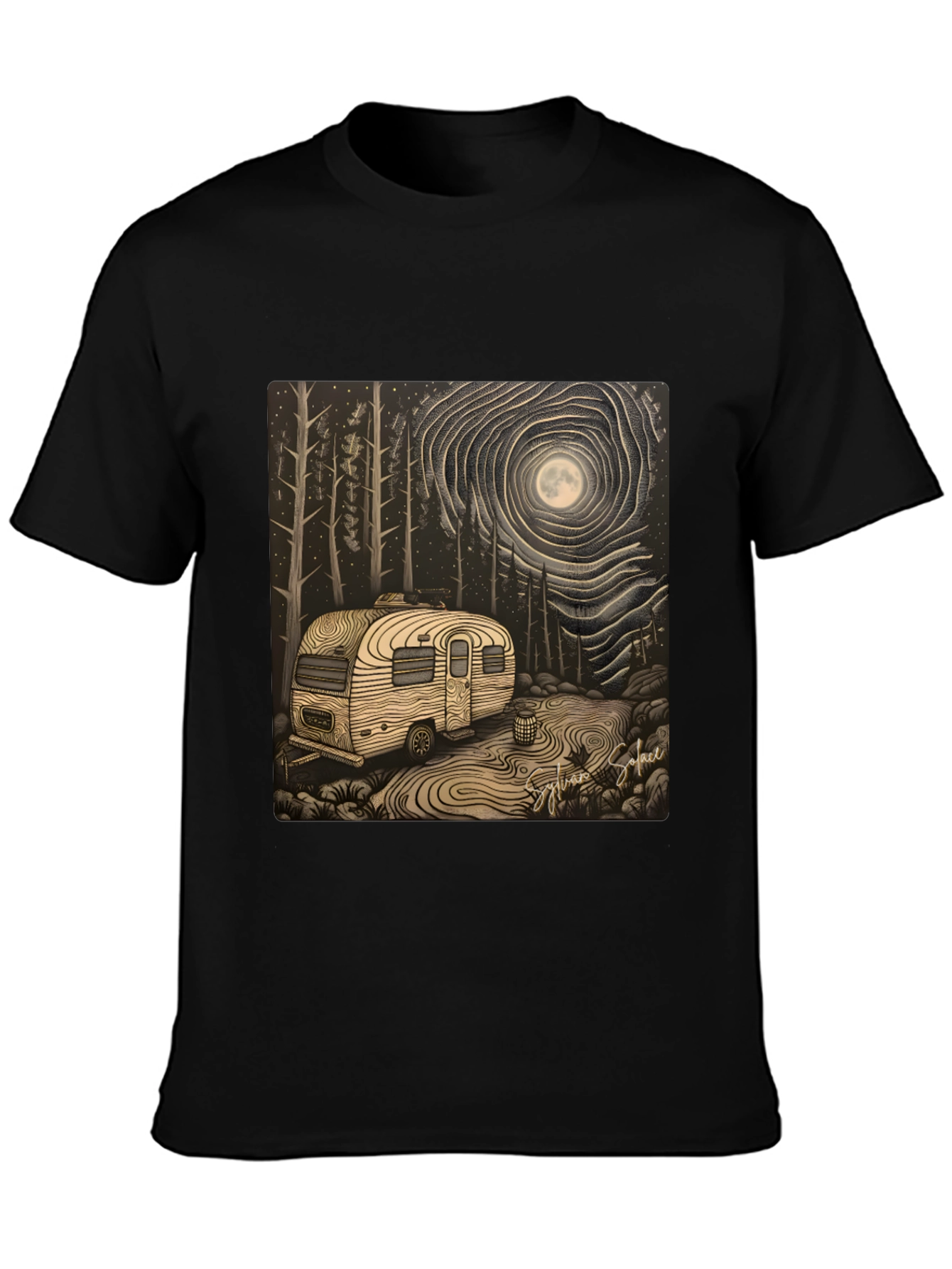 Black Camping Under the Moon T-Shirt view 3