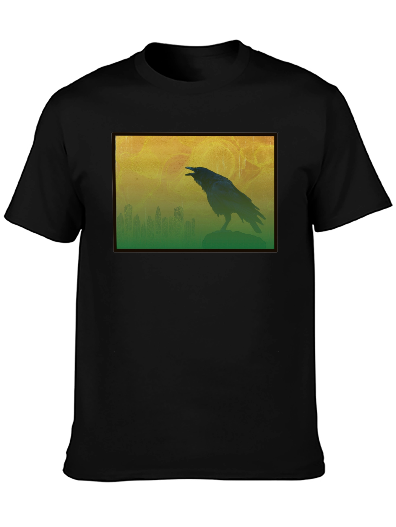 Black Raven Silhouette Graphic Tee - Men's Black T-Shirt view 3