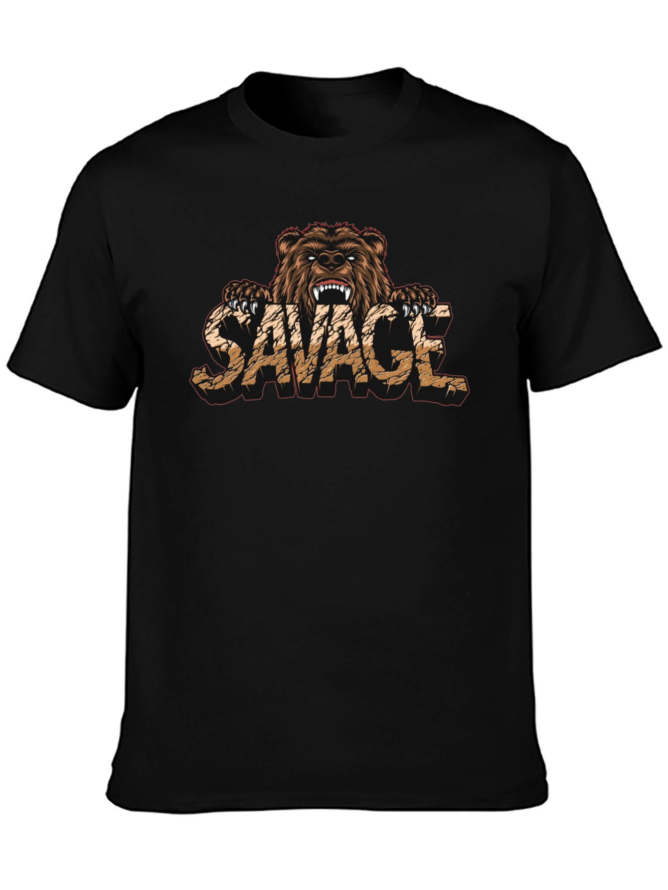Black Savage Bear Graphic Print T-Shirt view 3