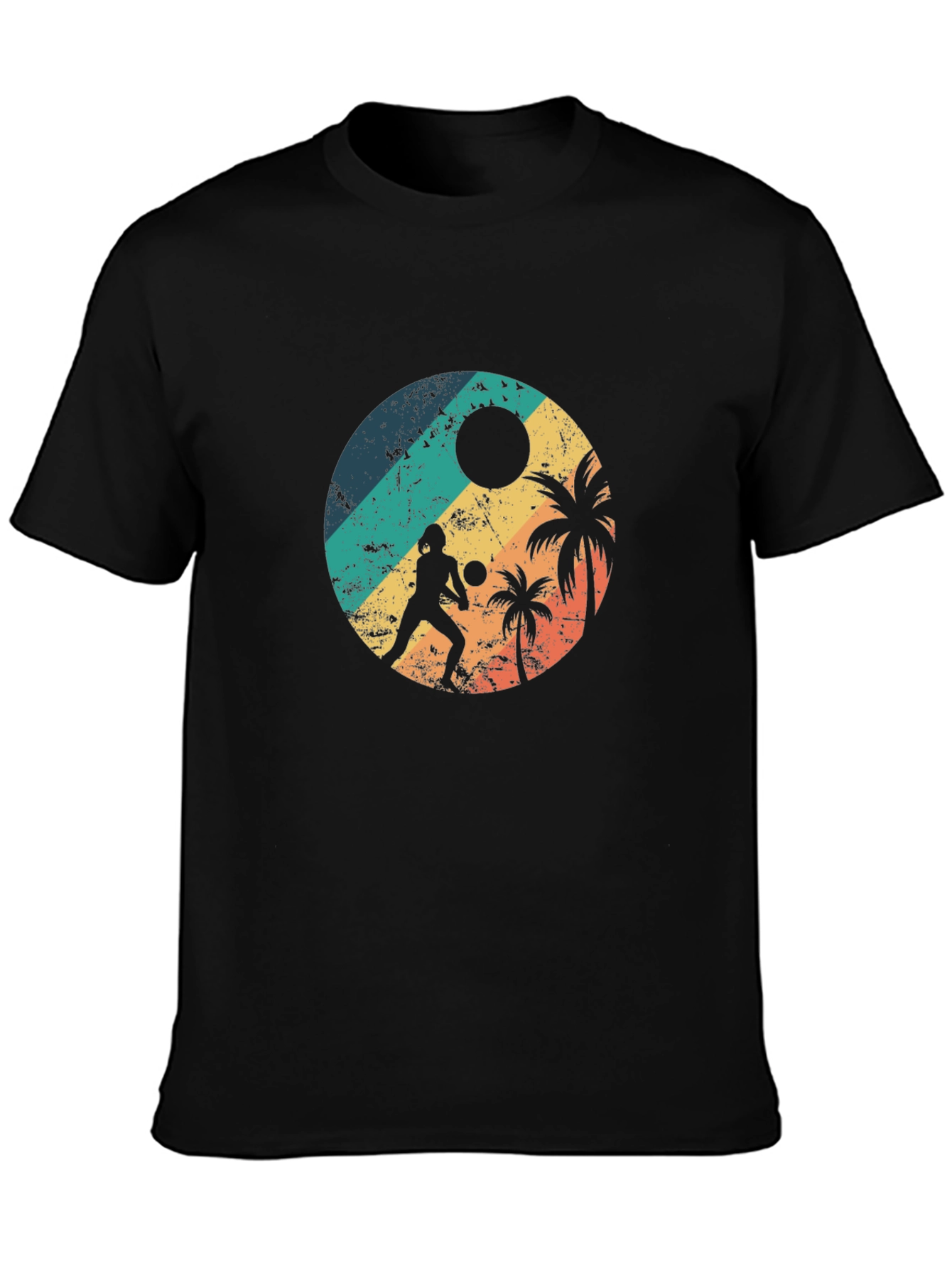 Black Retro Beach Volleyball T-Shirt view 3