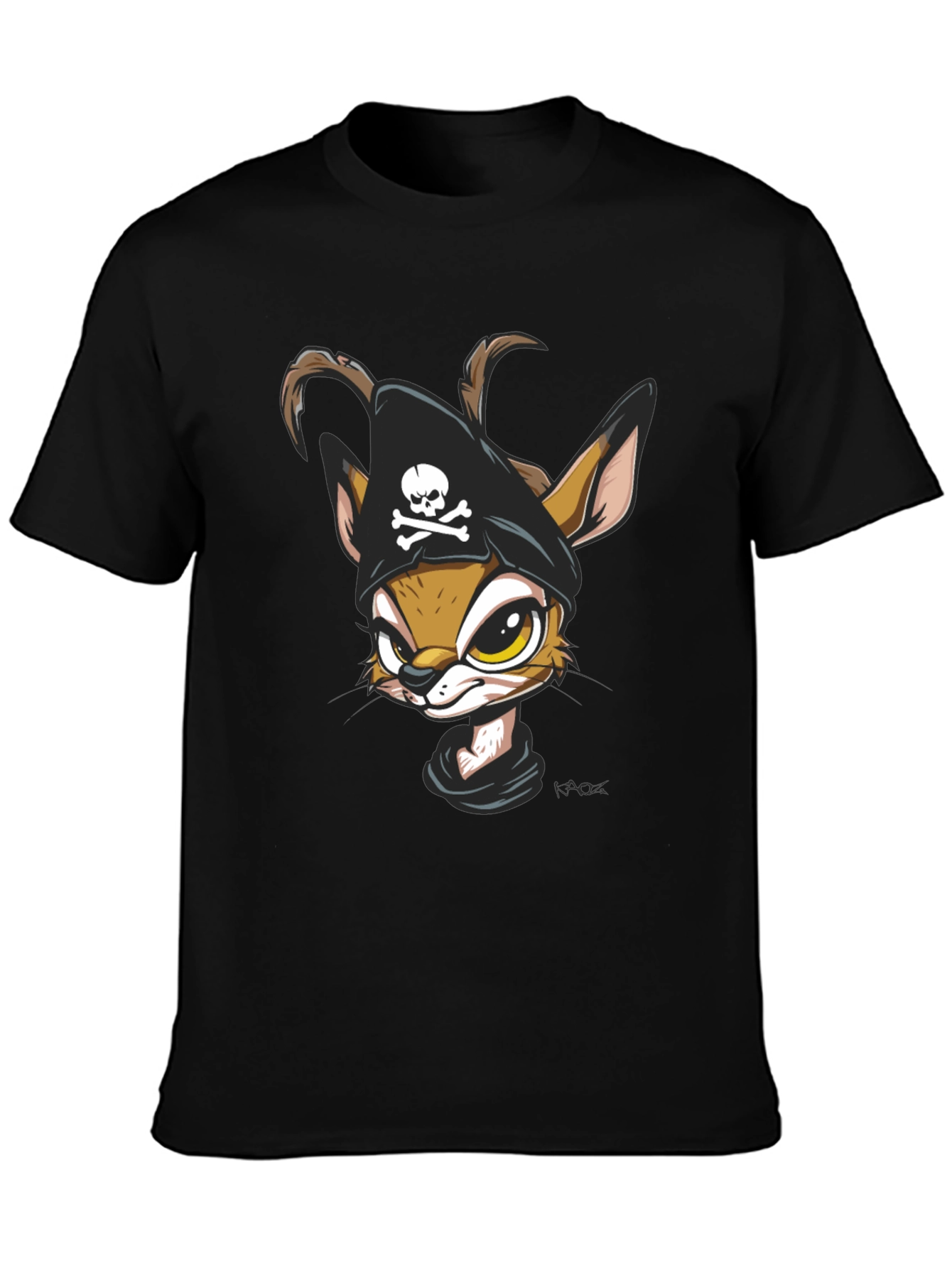 Black Pirate Fawn Graphic Tee - Unique Cartoon T-Shirt view 3
