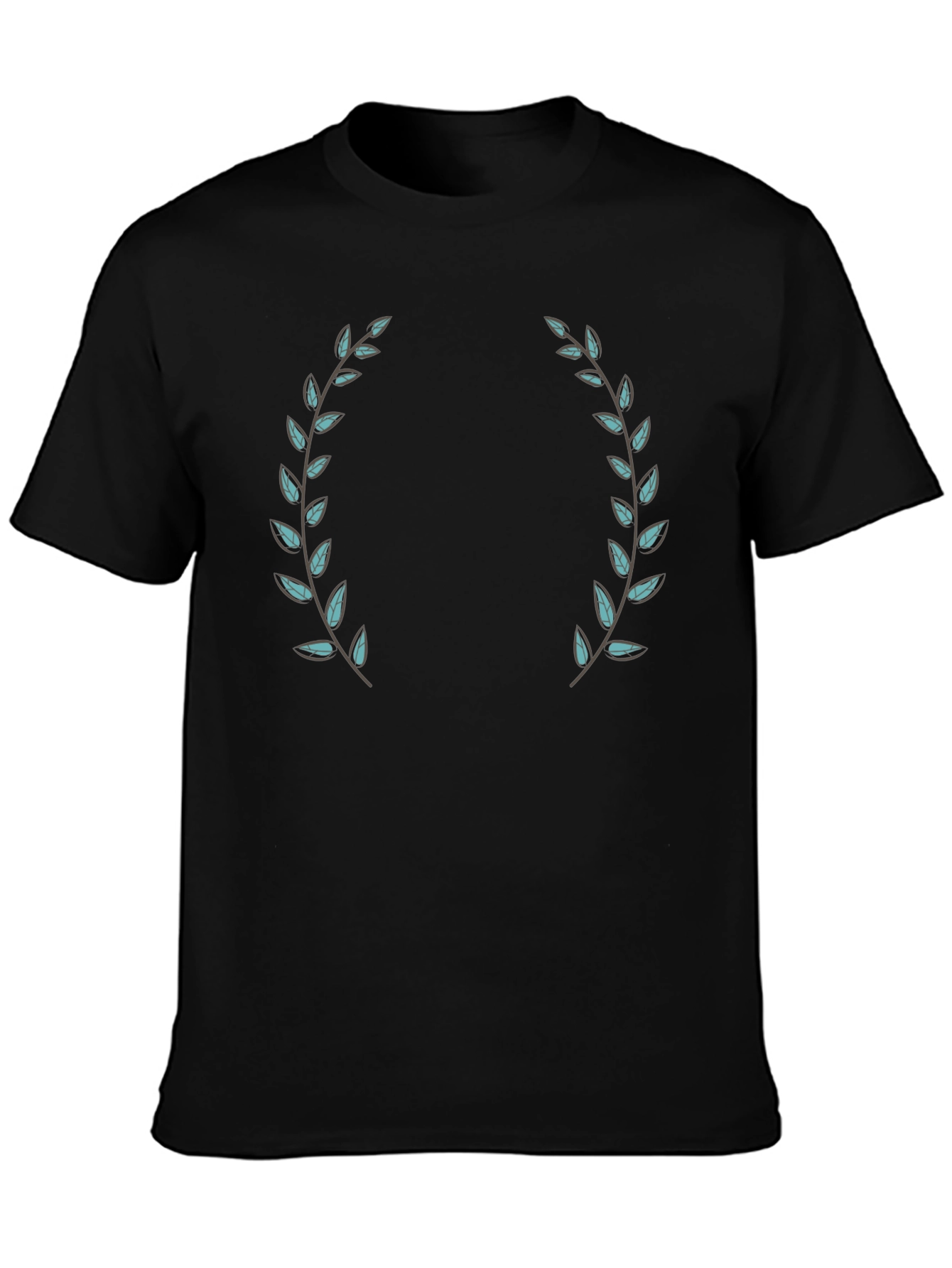Black Black T-Shirt with Laurel Wreath Design view 3