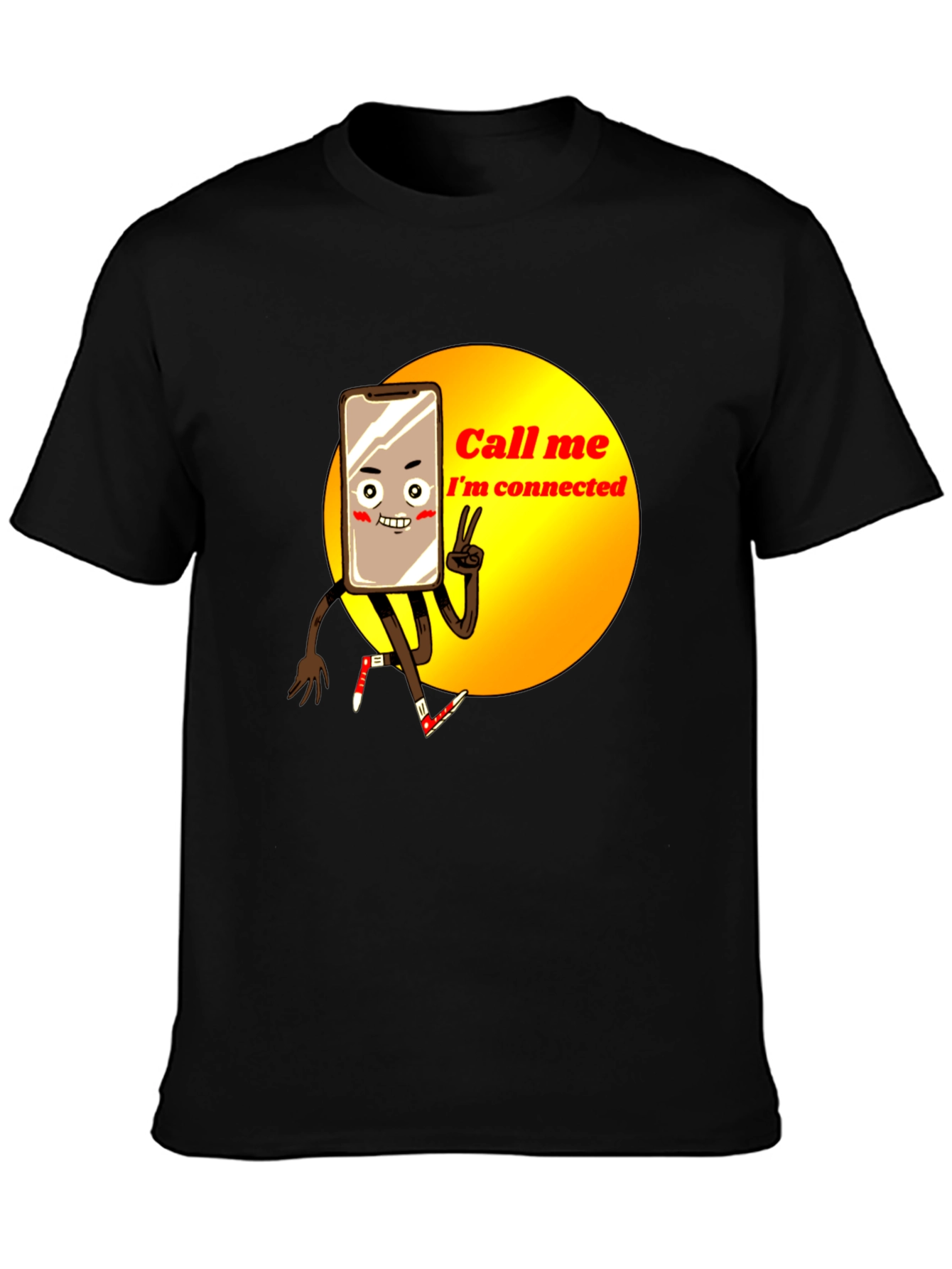 Black Connected Phone Cartoon T-Shirt view 3