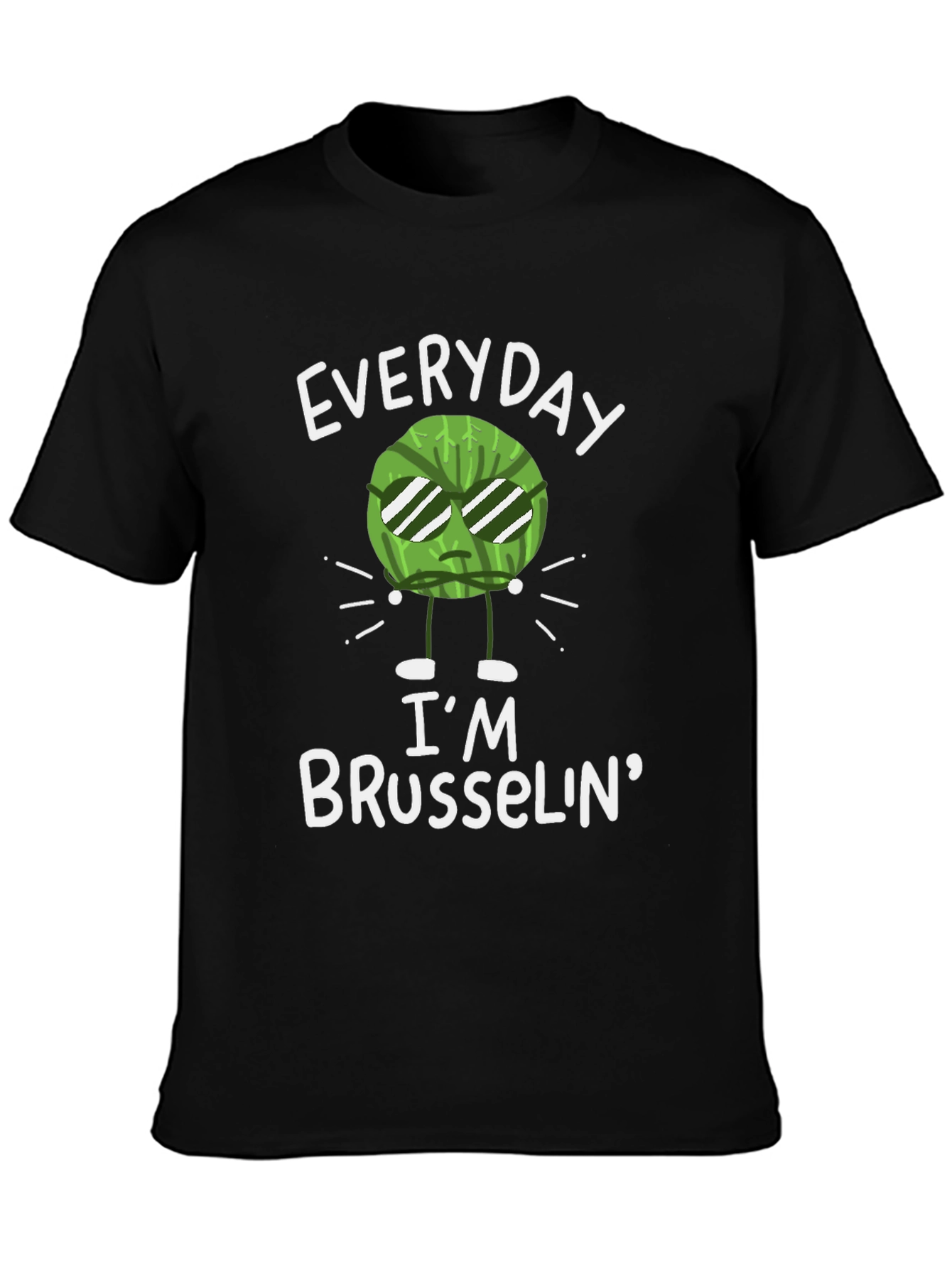 Black Everyday I'm Brusselin' T-Shirt - Funny Vegetable Pun Tee view 3