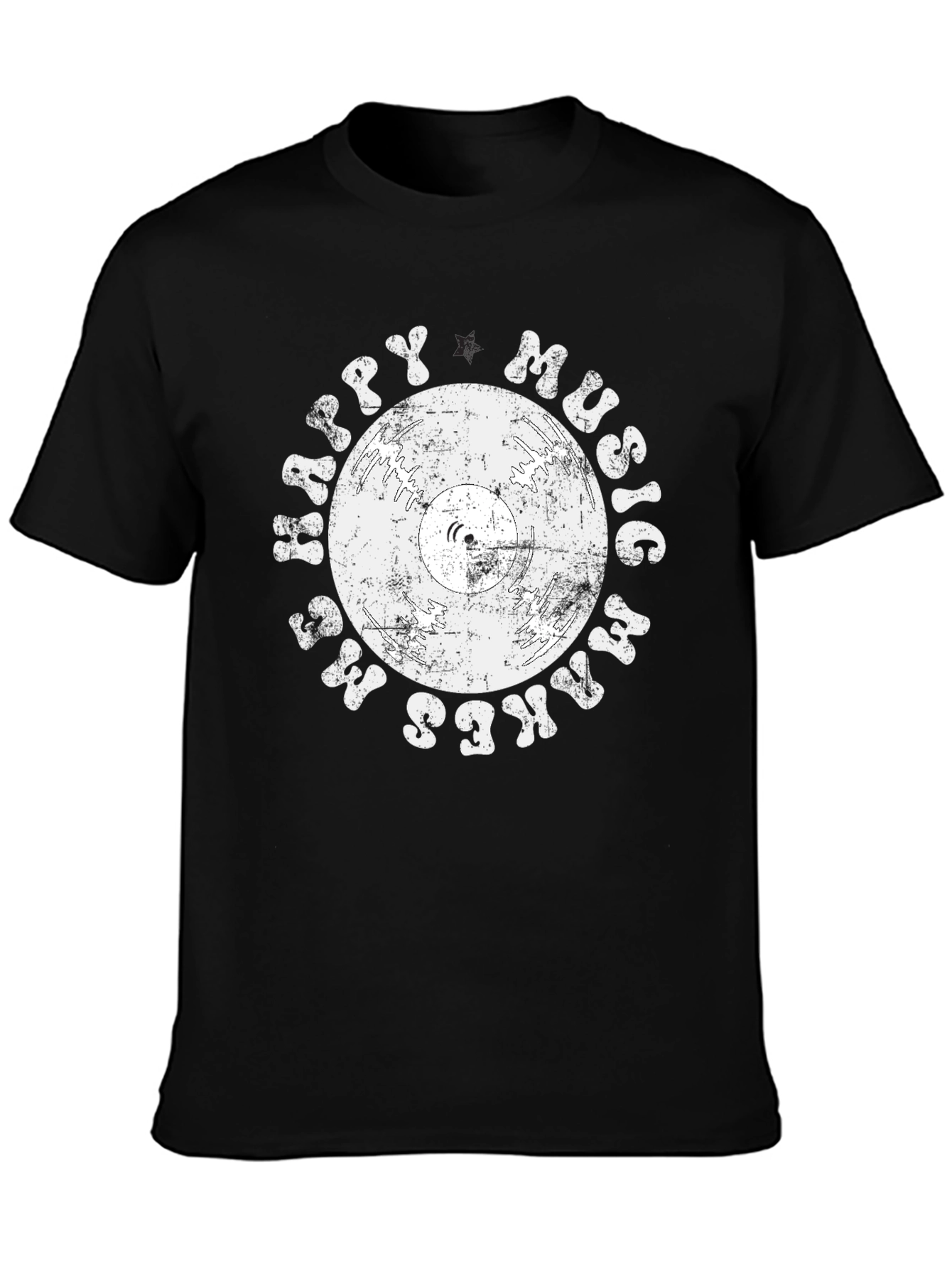 Black Retro Vinyl Music T-Shirt: Happy Music Makes Me Happy! view 3