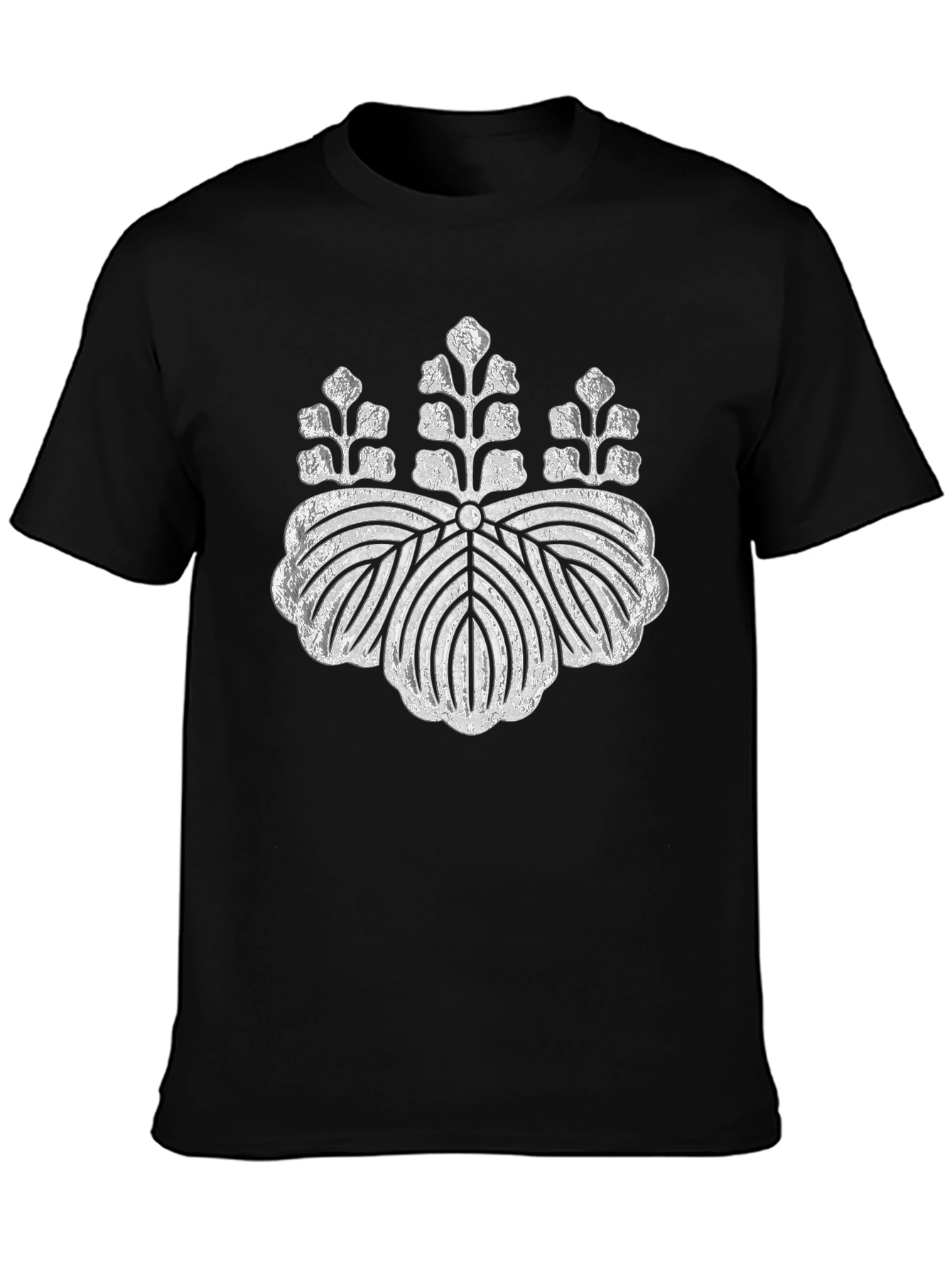 Black Black T-Shirt with Silver Japanese Crest Design view 3