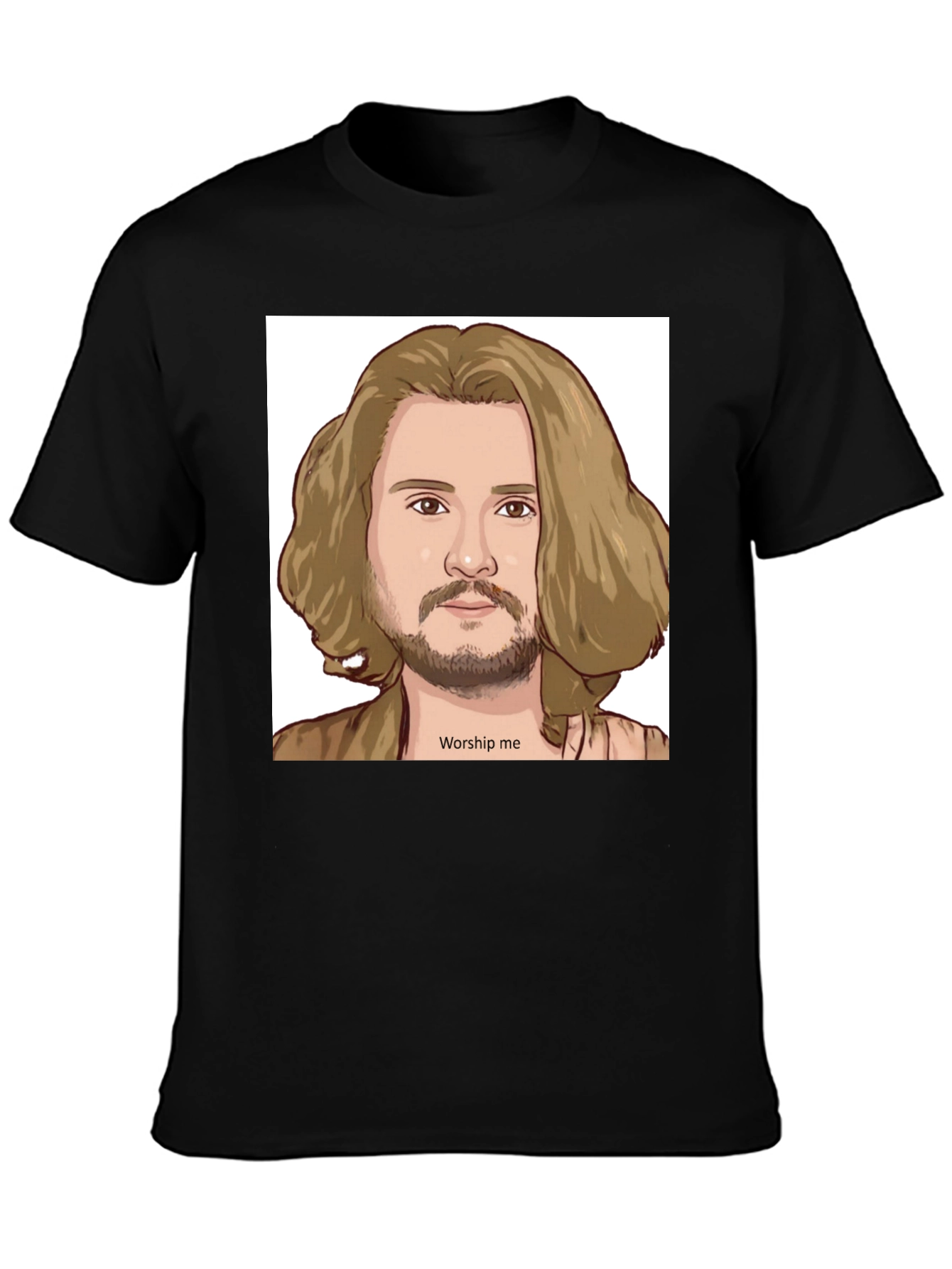 Black Worship Me Cartoon Graphic Tee view 3