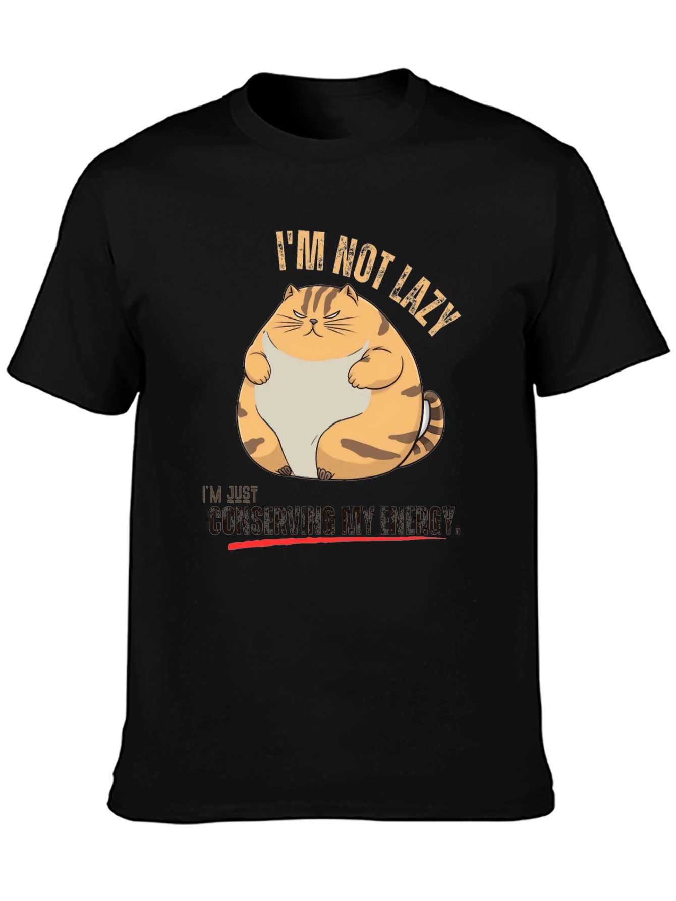 Black I'm Not Lazy Funny Cat T-Shirt view 3