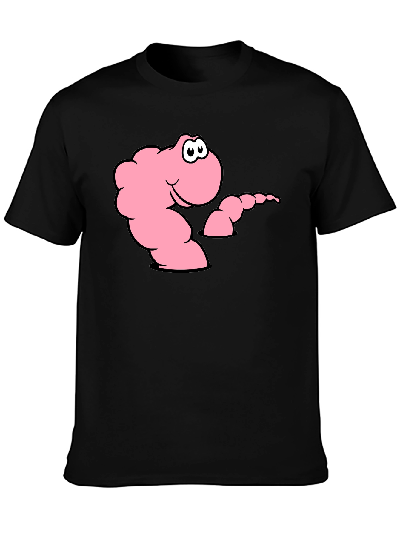Black Cartoon Worm Black T-Shirt view 3