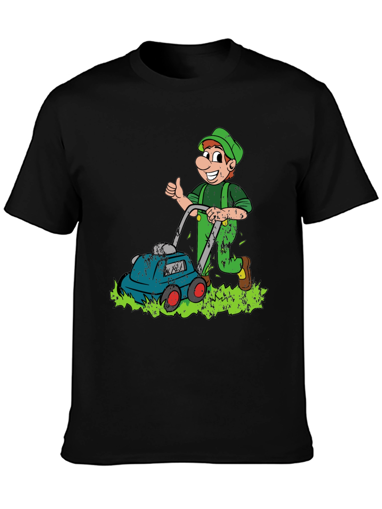 Black Funny Lawn Mower Cartoon Graphic T-Shirt view 3