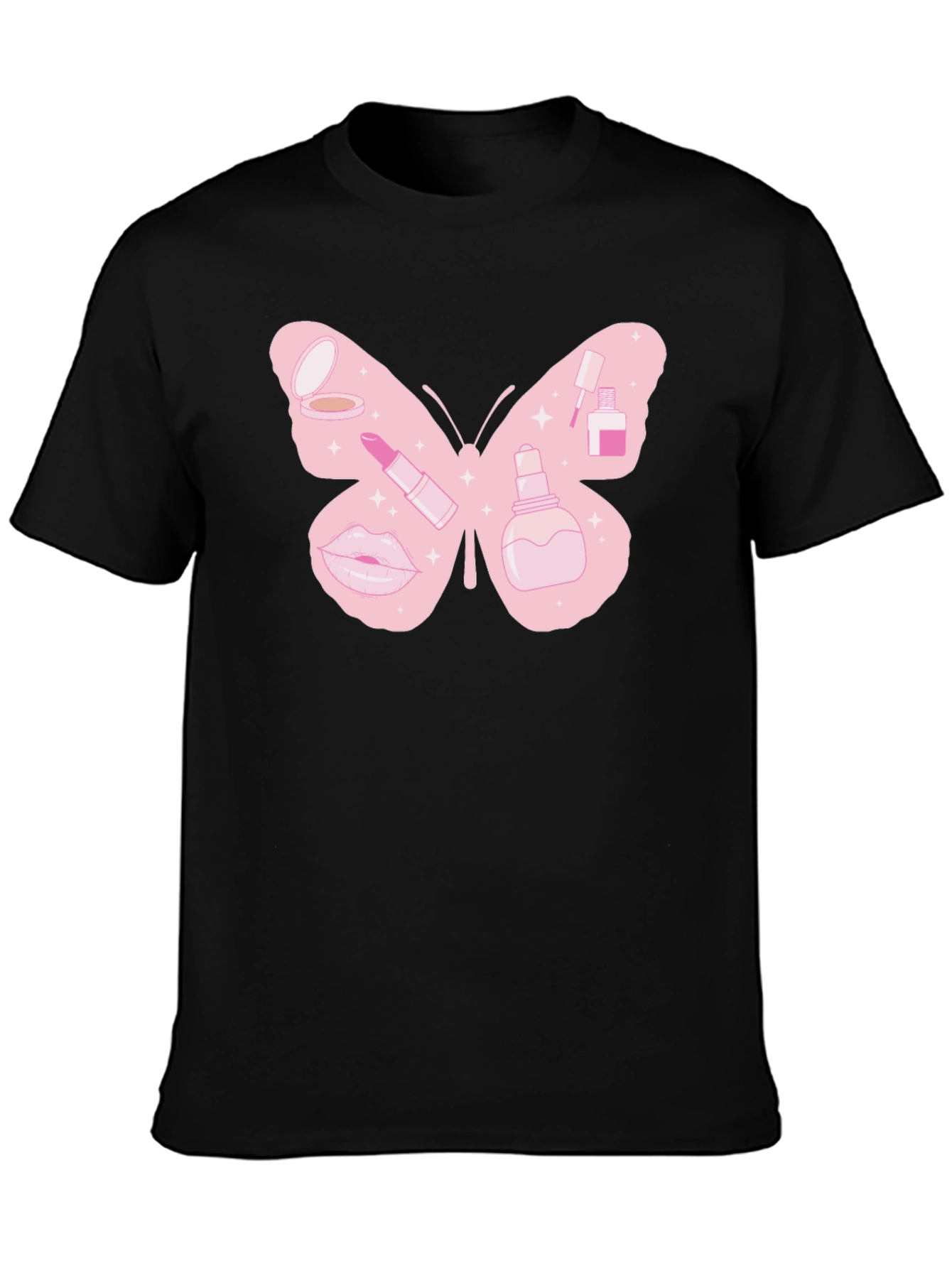 Black Makeup Butterfly Graphic T-Shirt view 3