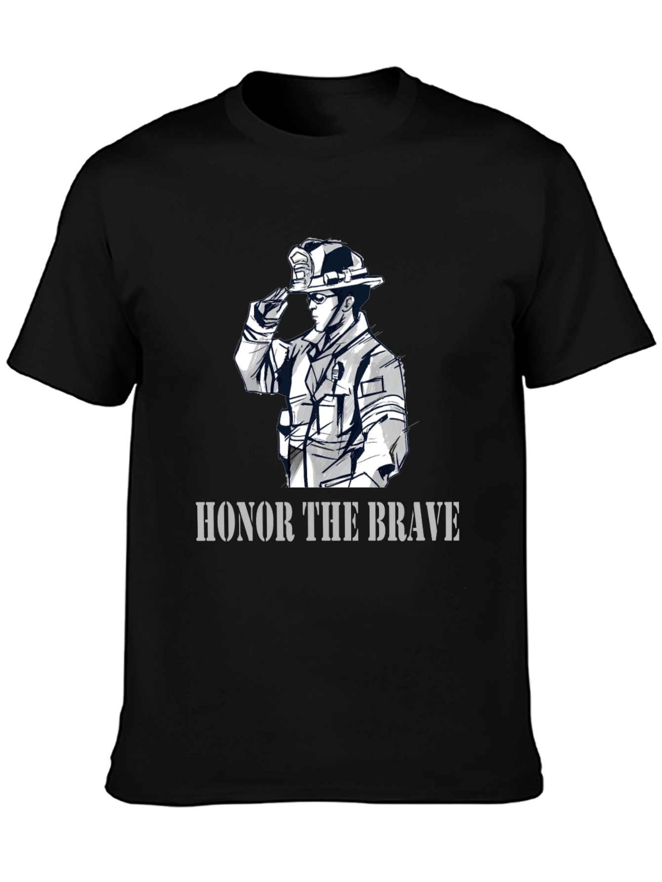 Black Honor The Brave Firefighter Graphic T-Shirt view 3