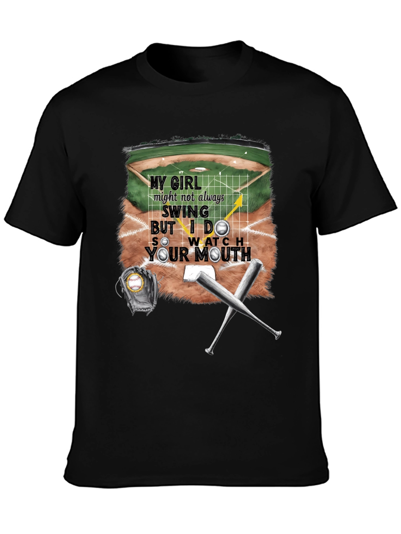 Black My Girl Baseball T-Shirt - Watch Your Mouth! view 3