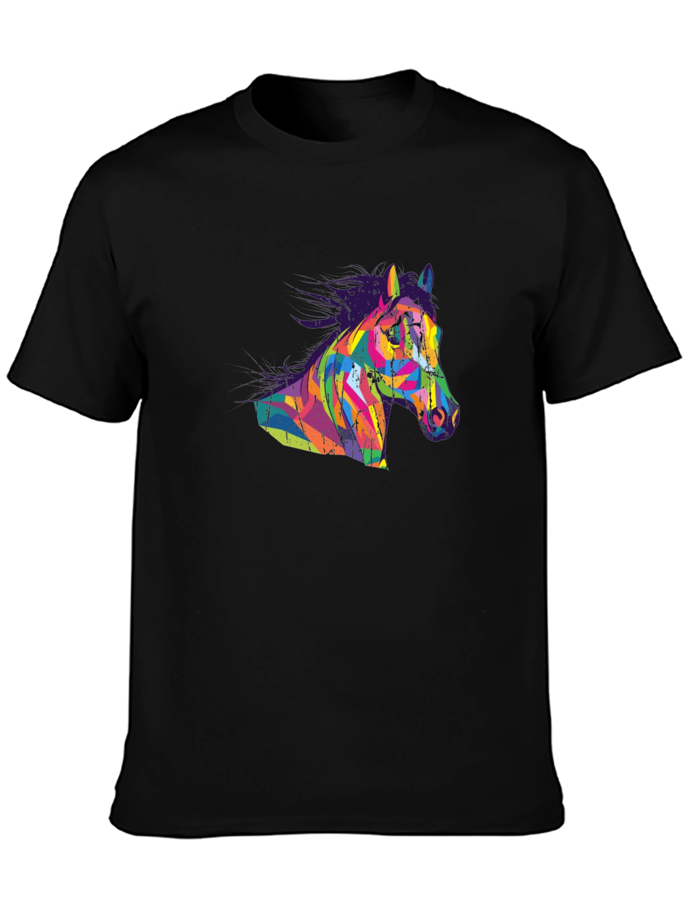 Black Abstract Horse Graphic Tee - Men's Black T-Shirt view 3