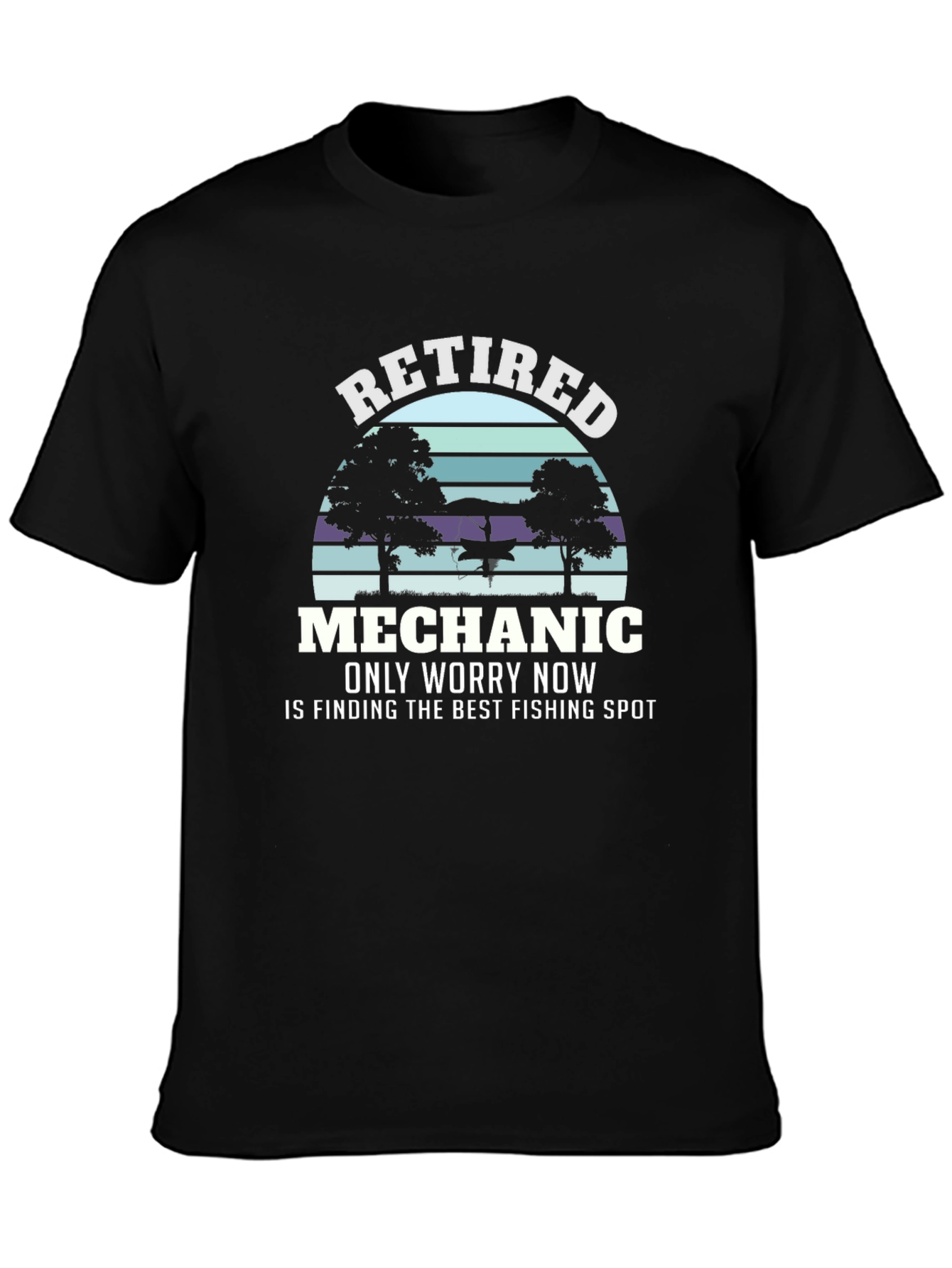 Black Retired Mechanic Fishing T-Shirt - Funny Retirement Gift view 3