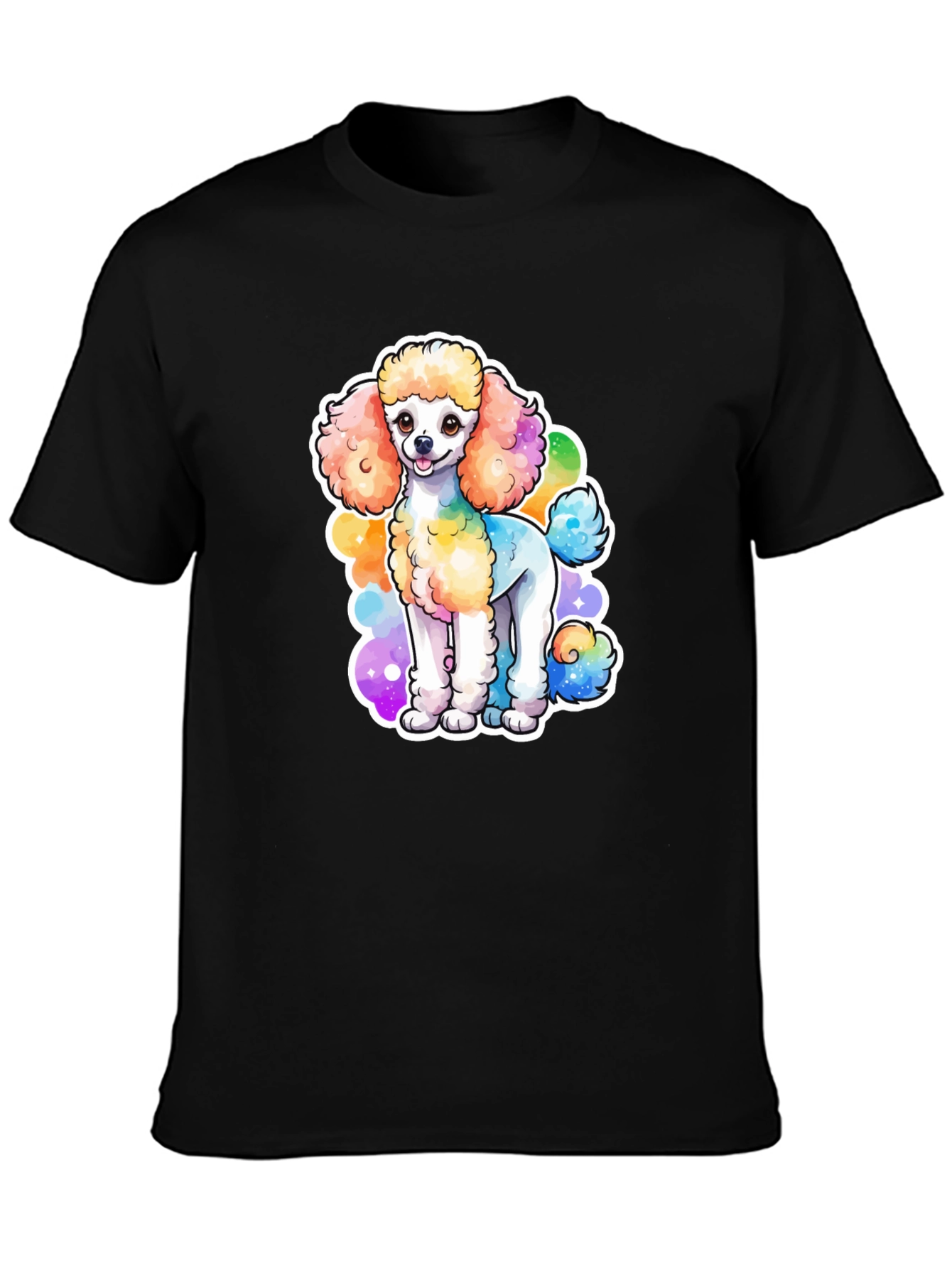 Black Rainbow Poodle Graphic Black T-Shirt view 3