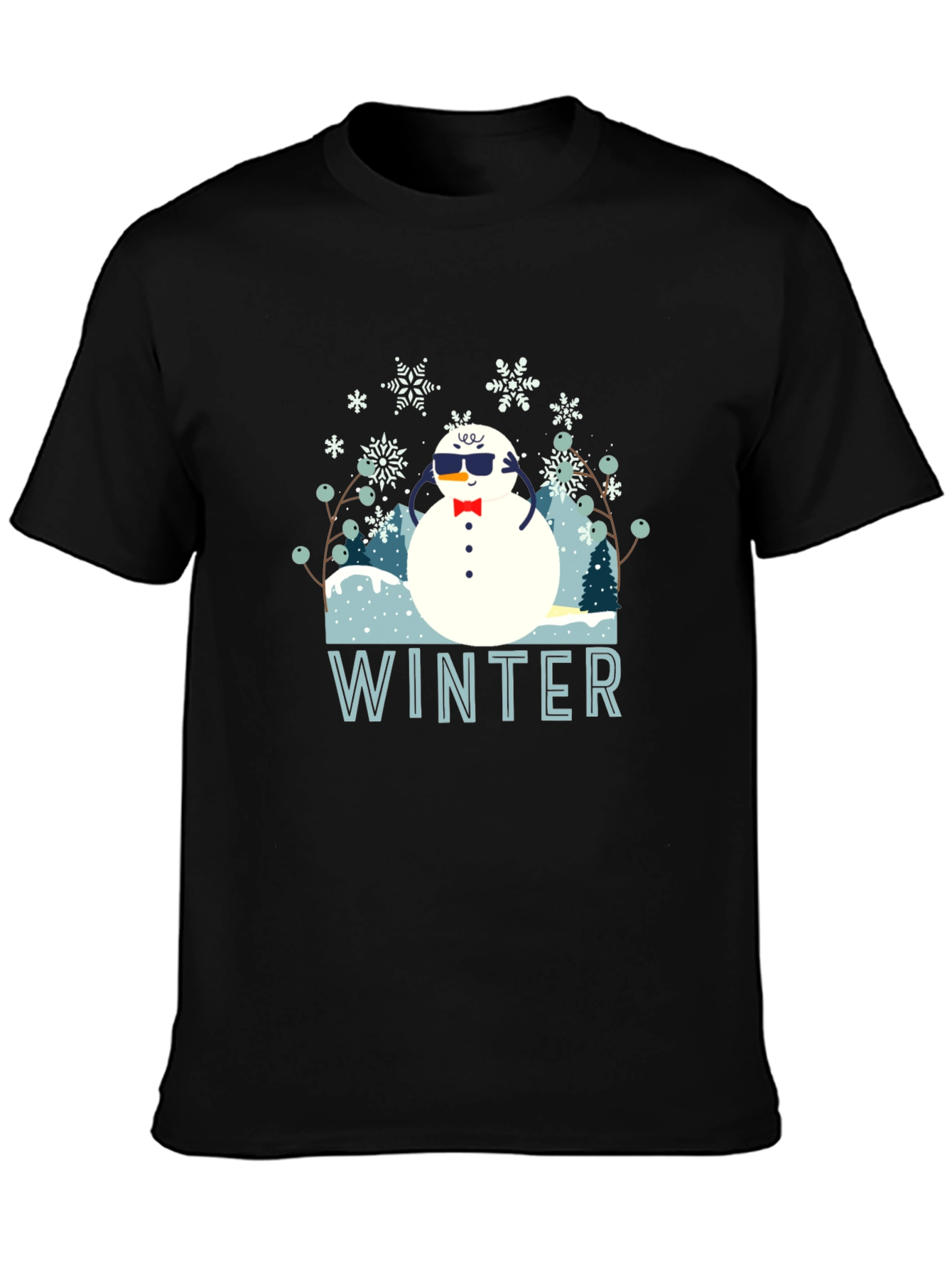 Black Cool Winter Snowman T-Shirt view 3