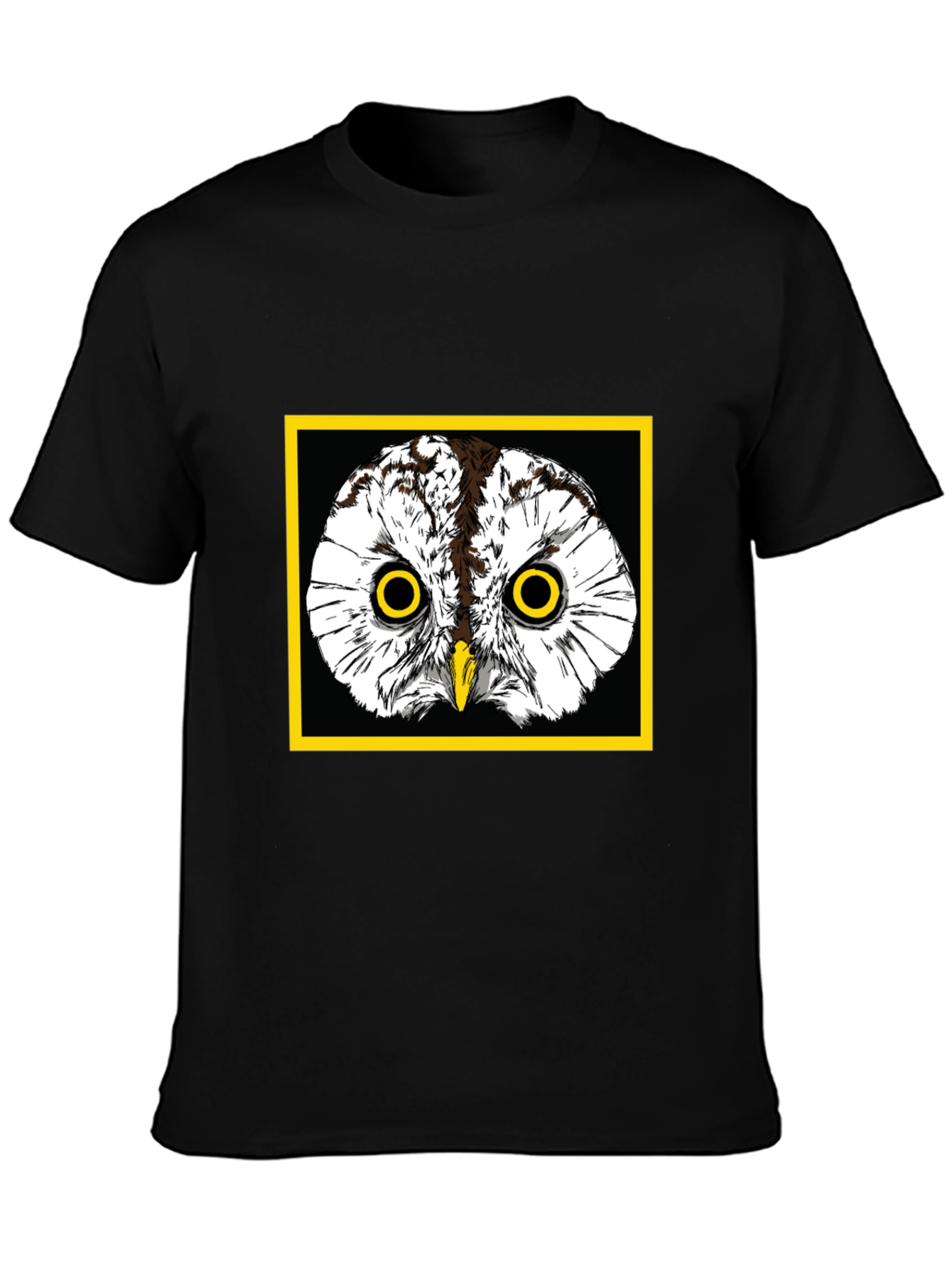 Black Owl Graphic Tee - Black Cotton T-Shirt with Yellow Border view 3