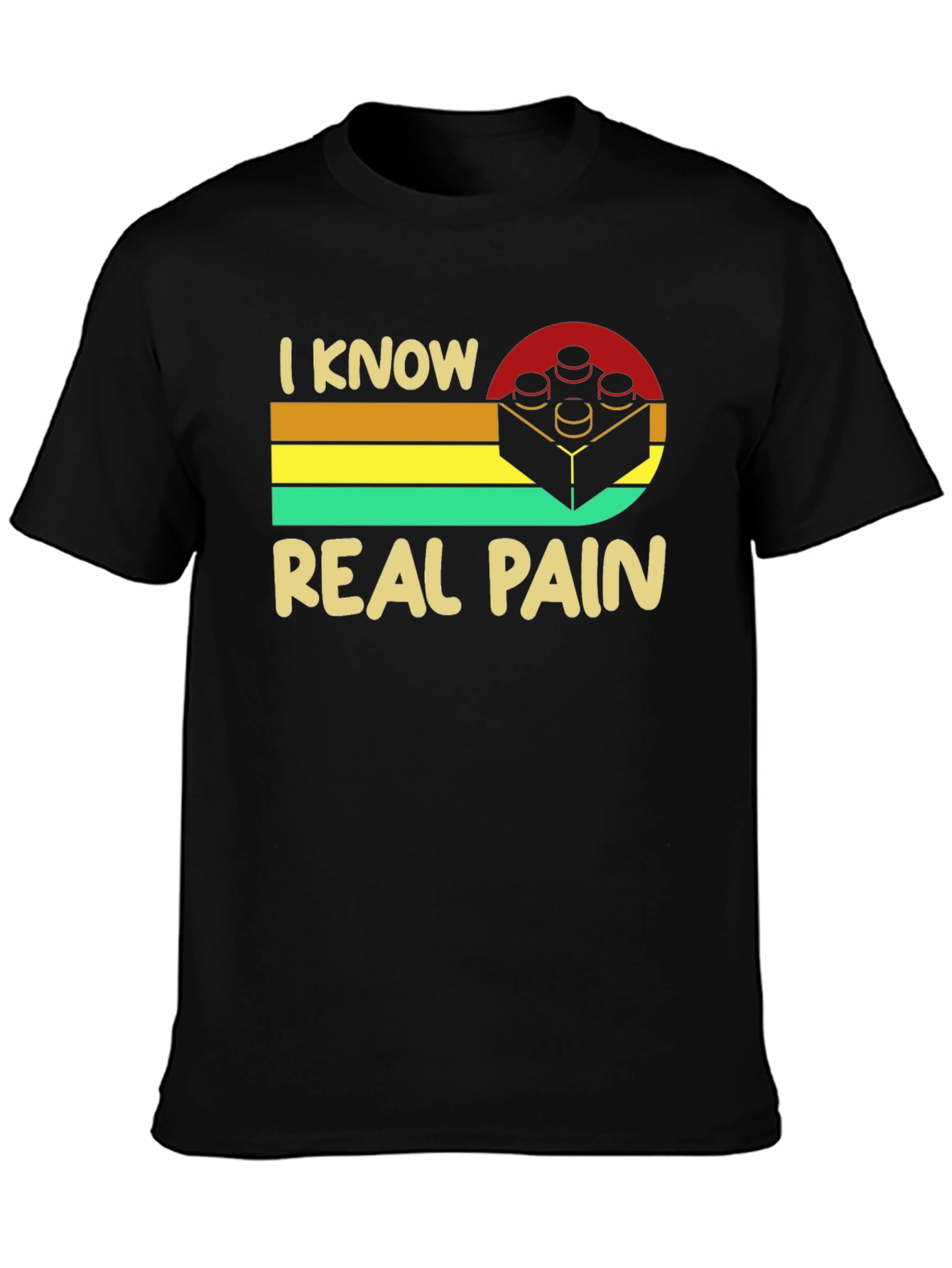 Black I Know Real Pain Funny Brick T-Shirt view 3