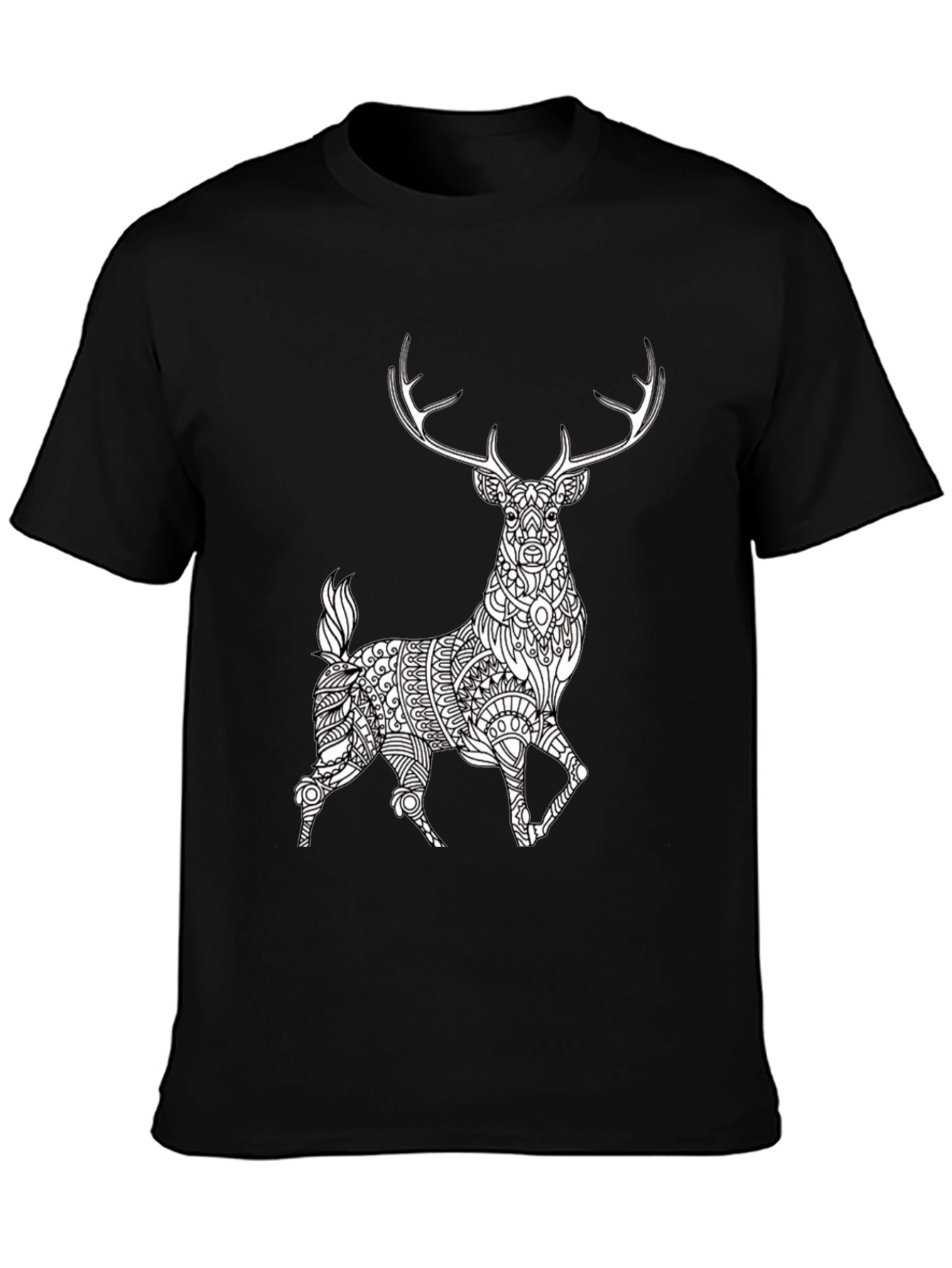 Black Geometric Deer Graphic Tee - Black Cotton Blend view 3