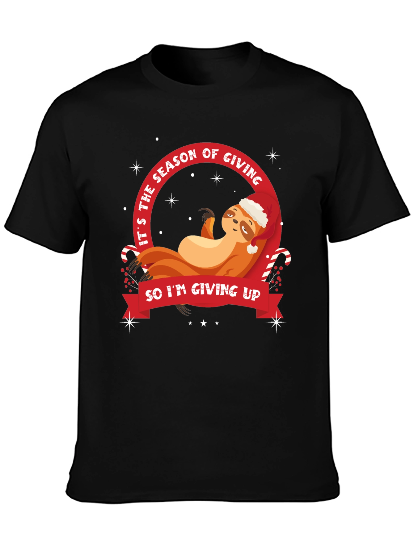 Black Funny Sloth Christmas T-Shirt - Season of Giving view 3