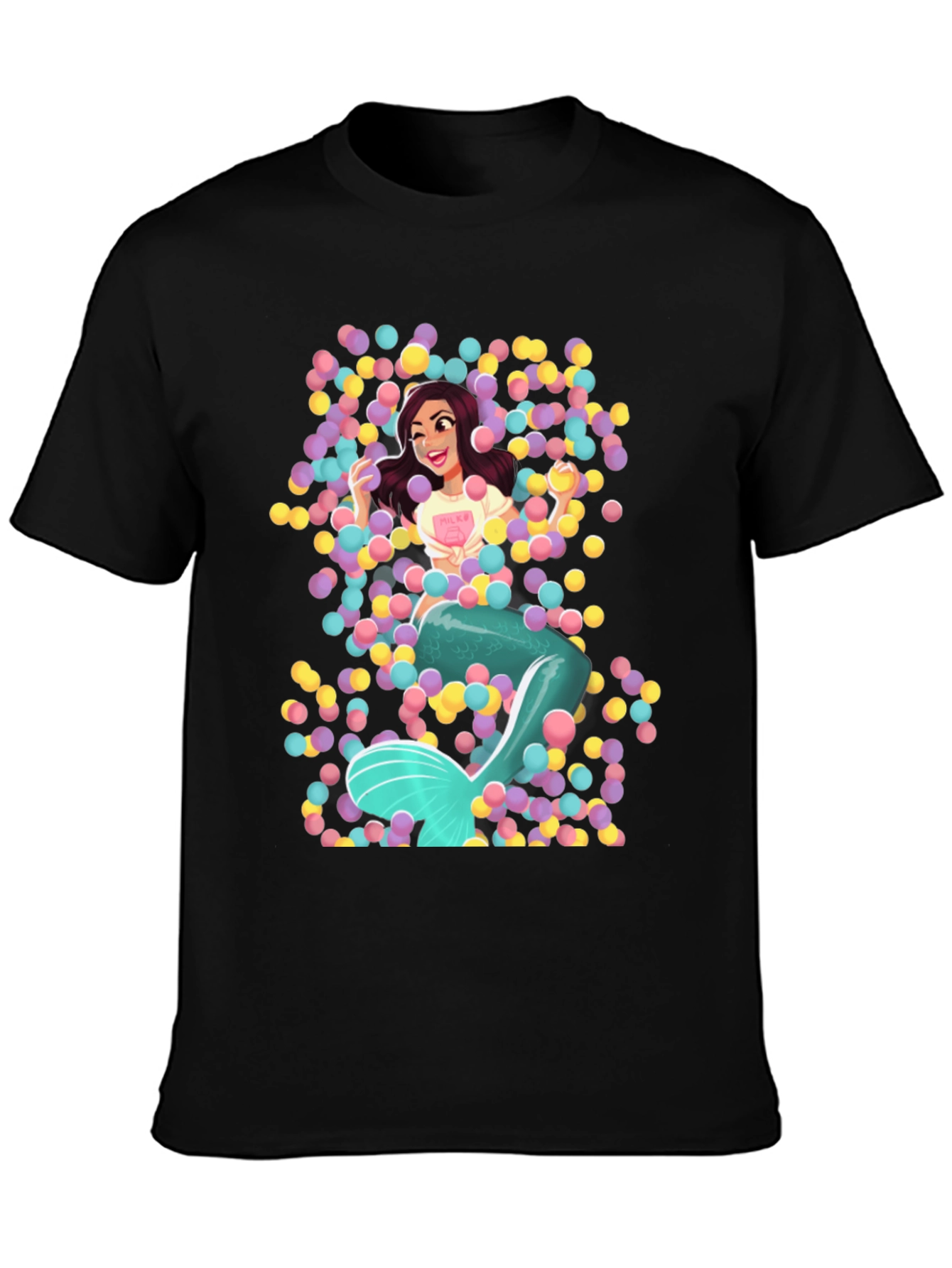 Black Mermaid in Ball Pit Graphic Tee - Fun Novelty T-Shirt view 3