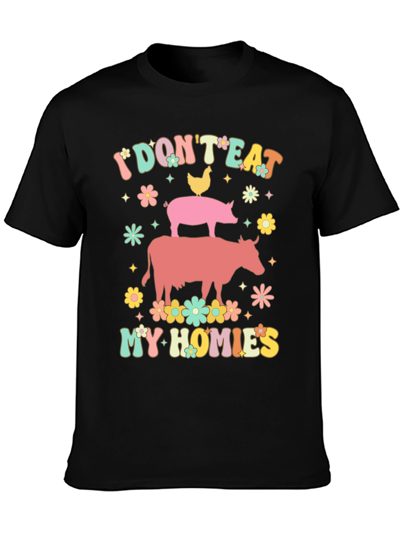 Black Vegan I Don't Eat My Homies T-Shirt view 3