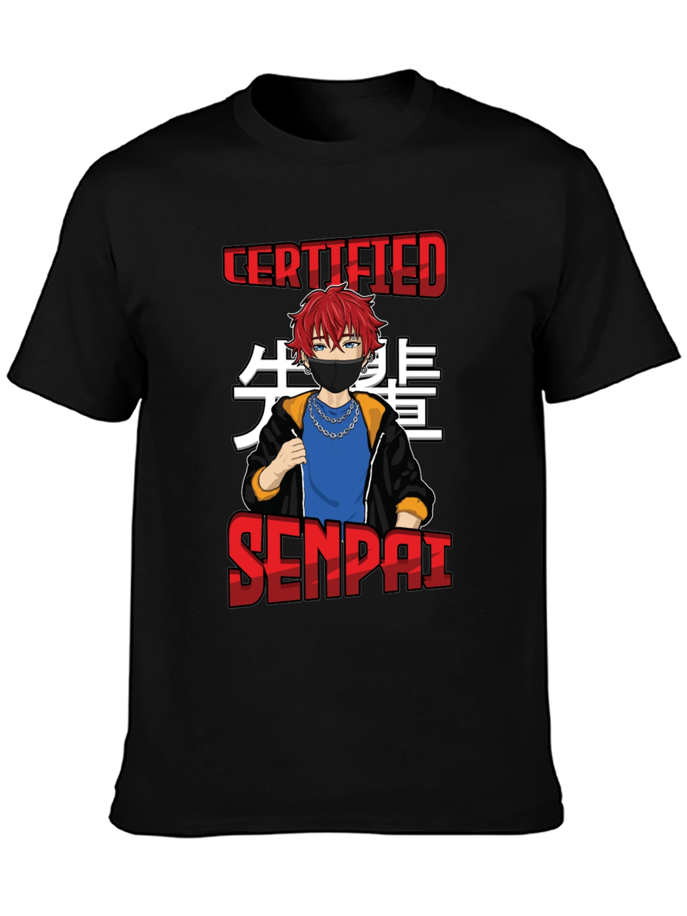 Black Certified Senpai Anime Style T-Shirt view 3